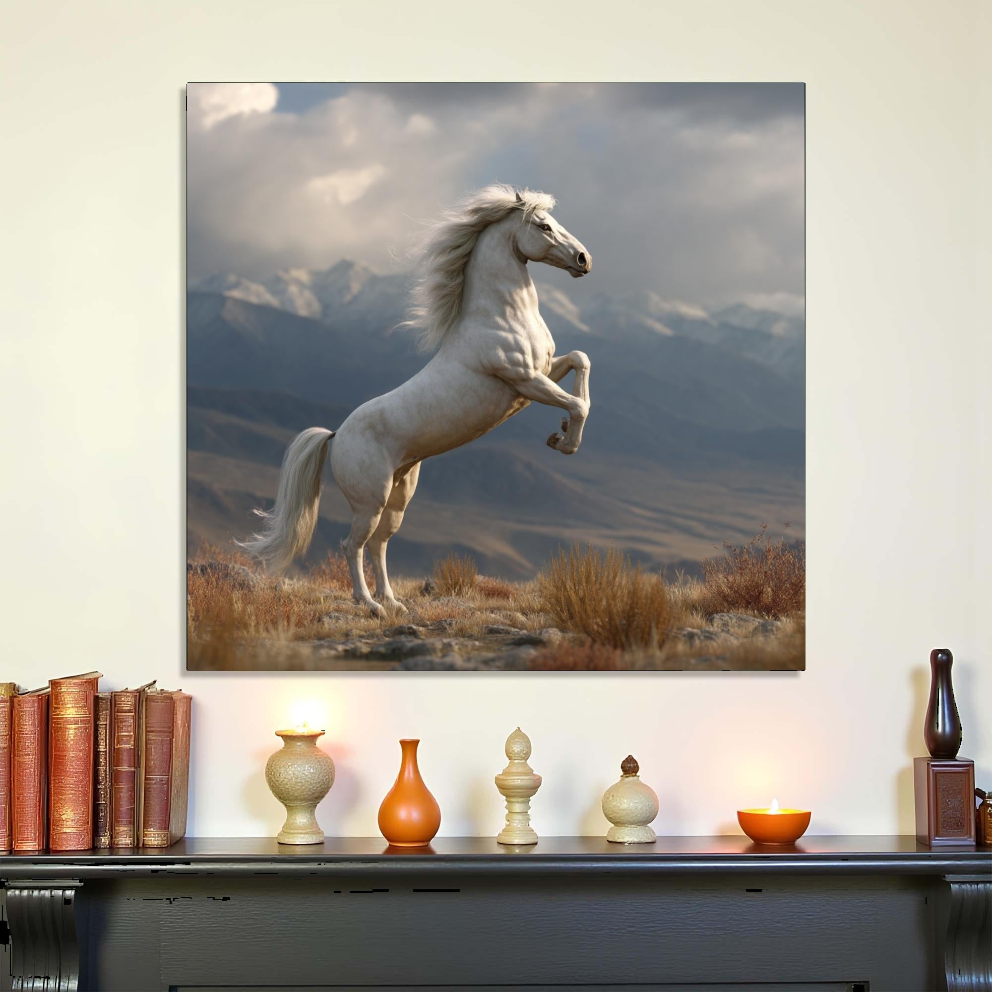 Majestic White Horse Tempered Glass Wall Art | Rustic Wildlife Decor