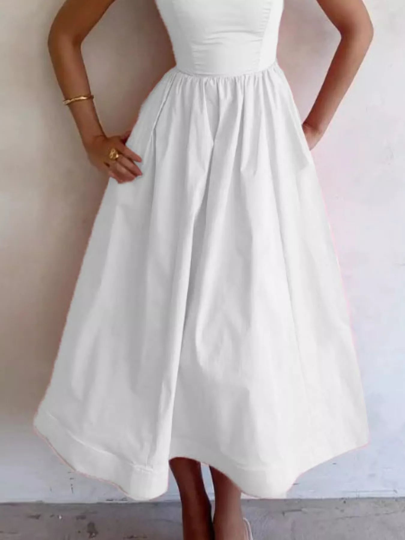 Adjustable Strap Scoop Neck Midi Dress