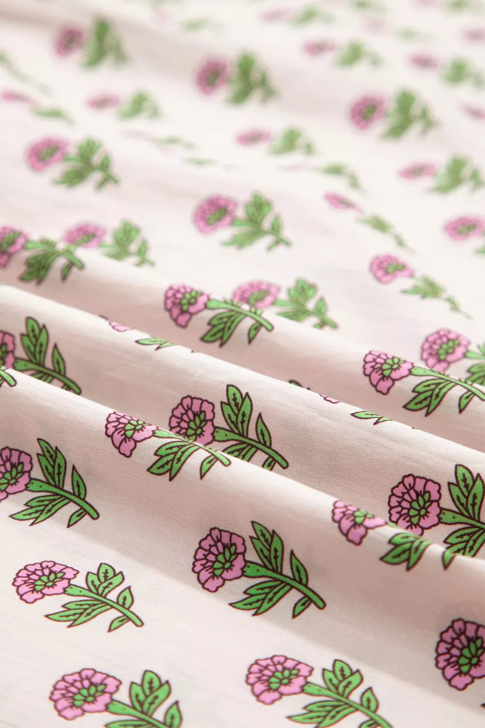 Floral Print V Neck Scallop Trim Button Front Short Sleeve Dress