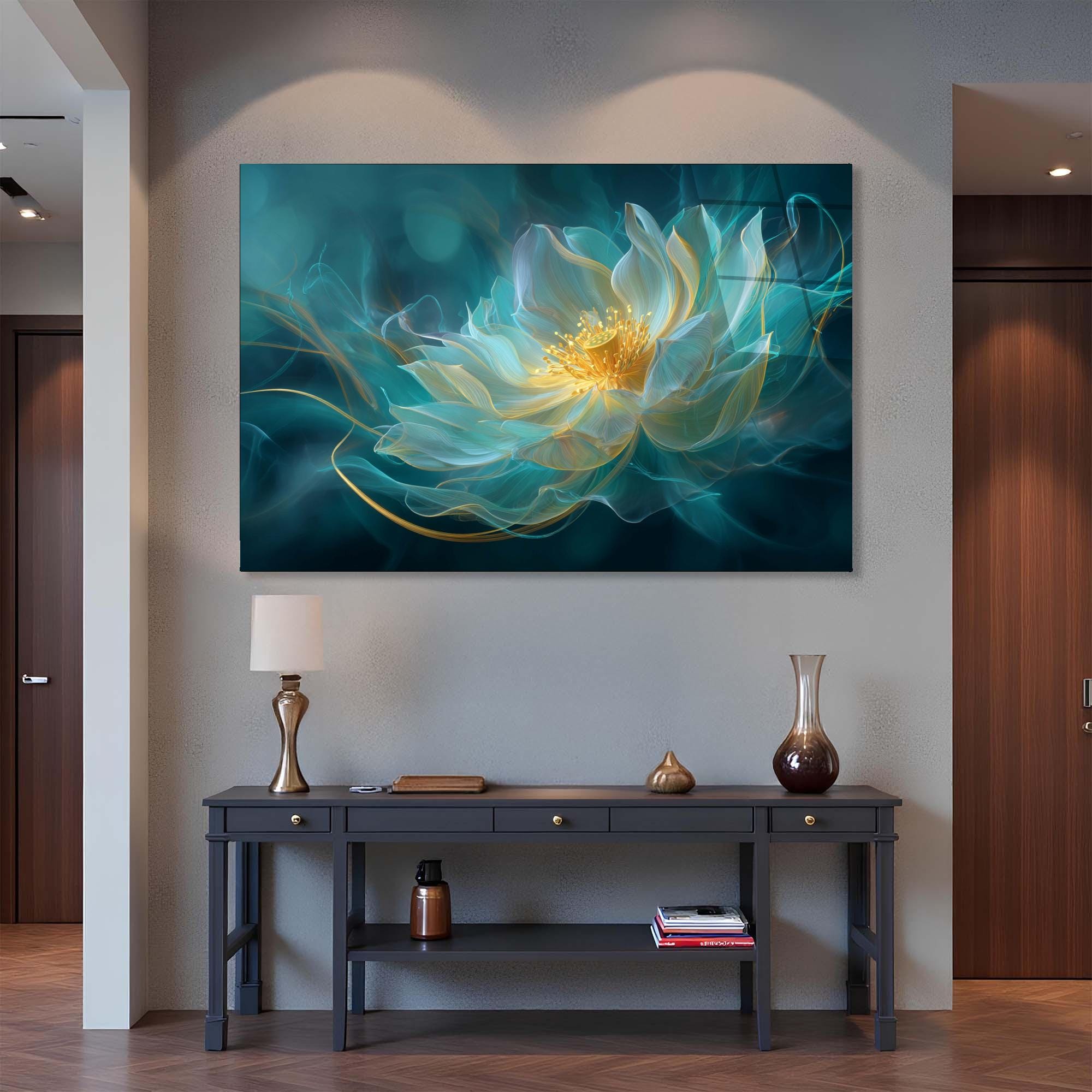 Ethereal Lotus Tempered Glass Wall Art | Modern Floral Décor