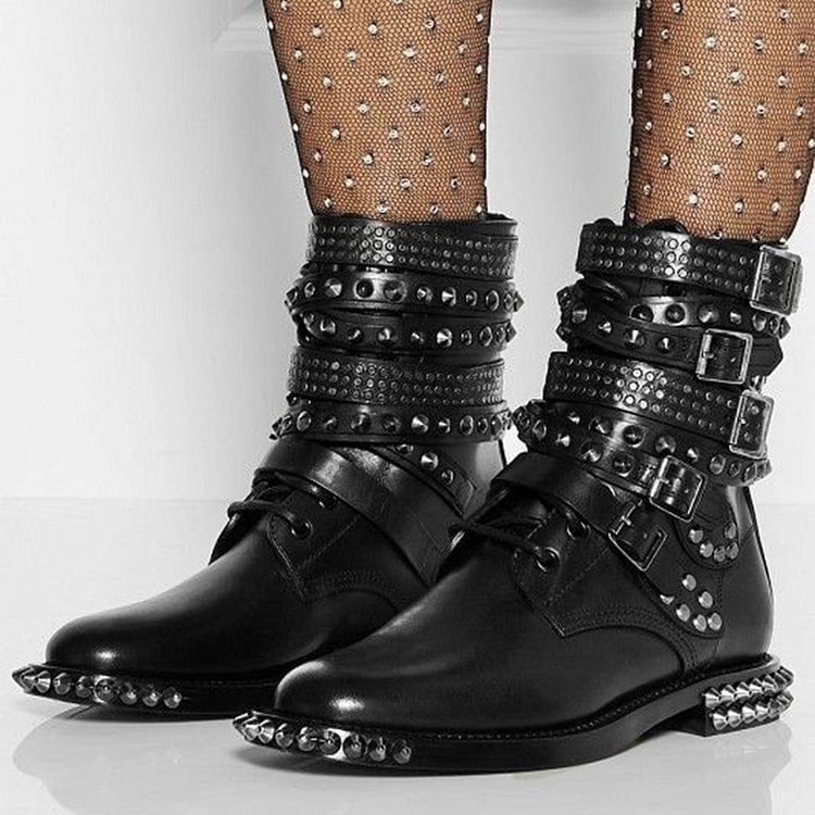 Belt Buckle Ankle Boots Genuine Leather Punk Shoes