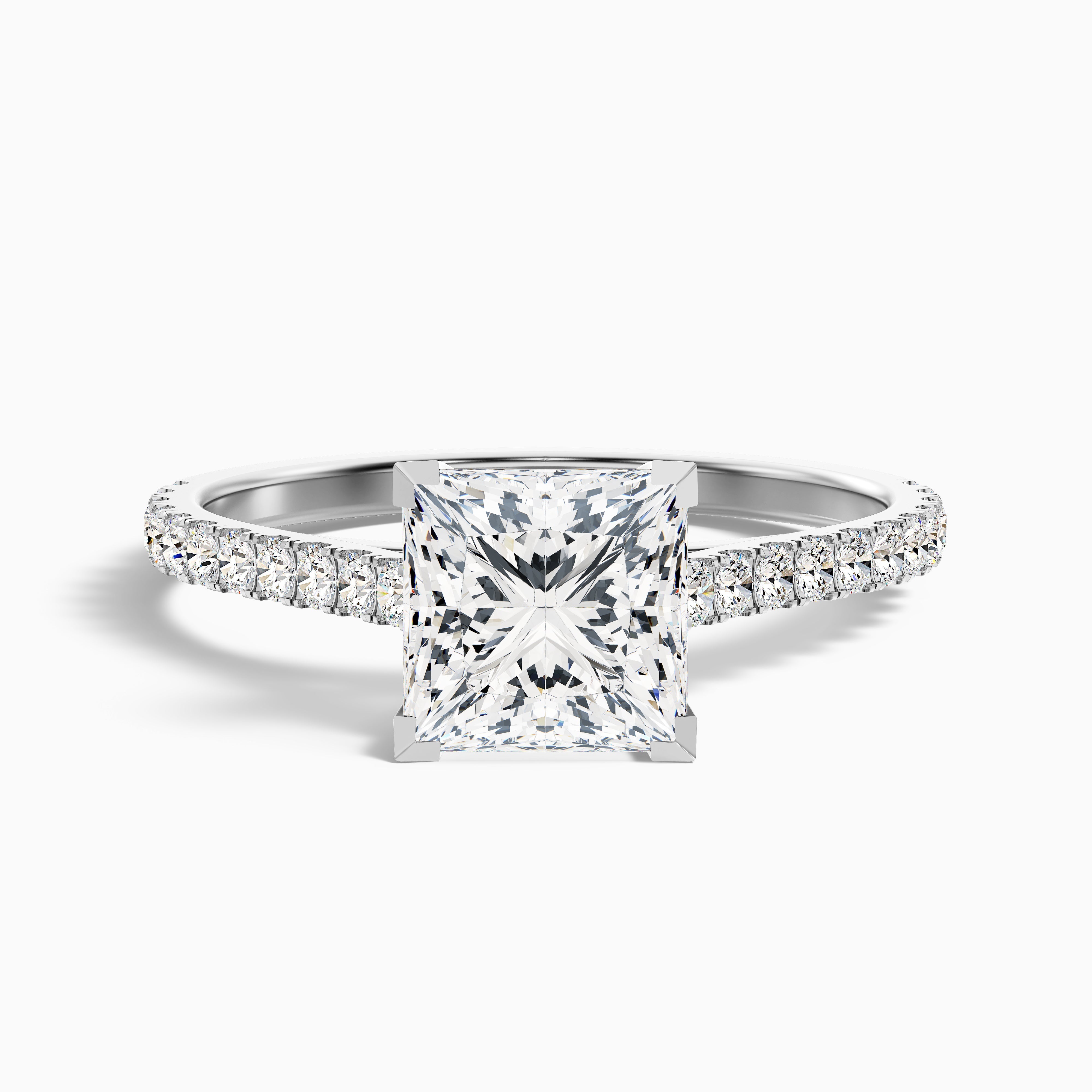 Iva 3.5 Carat Princess Cut Side Stone Pave Lab Grown Diamond Ring in 10k White Gold