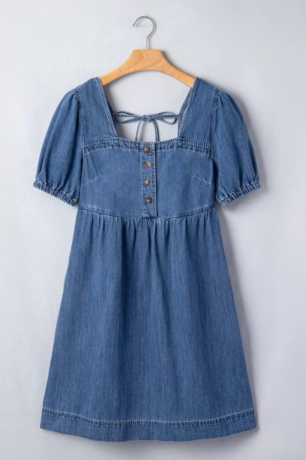 Button-Front Puff Sleeve Denim Dress