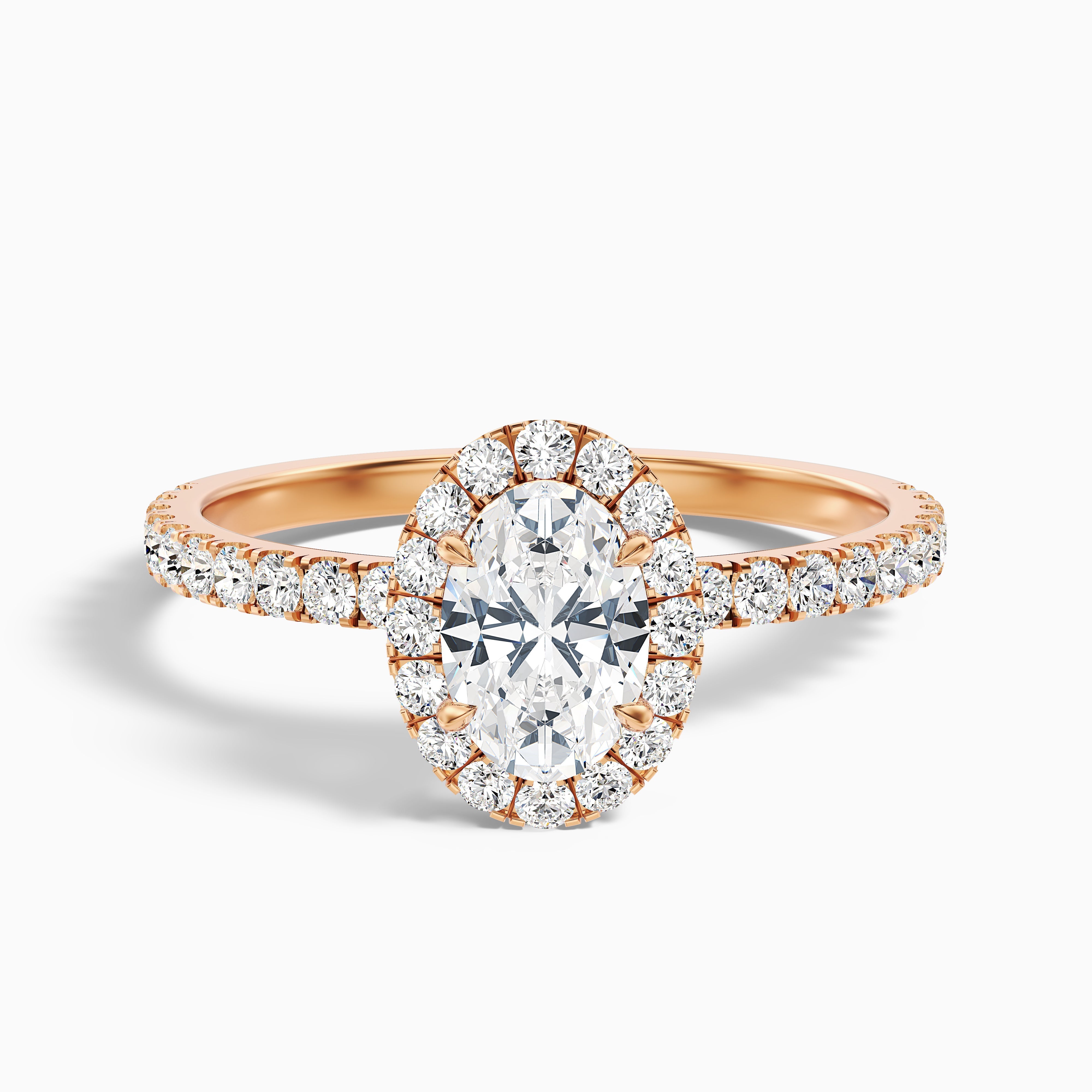 Grace 3.5 Carat Oval Halo Pave Moissanite Engagement Ring in 14k White Gold