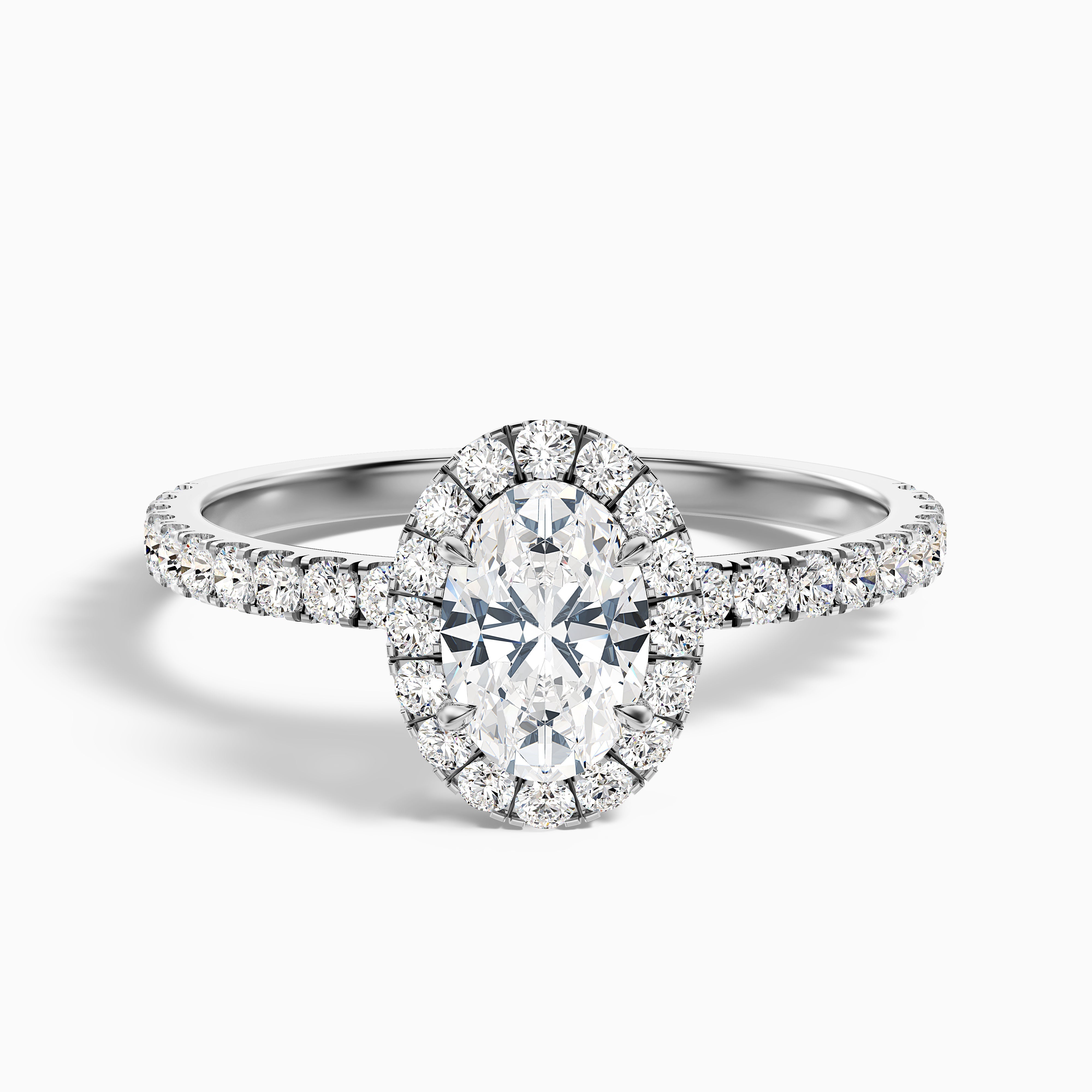 Grace 2.5 Carat Oval Halo Pave Moissanite Engagement Ring in Platinum