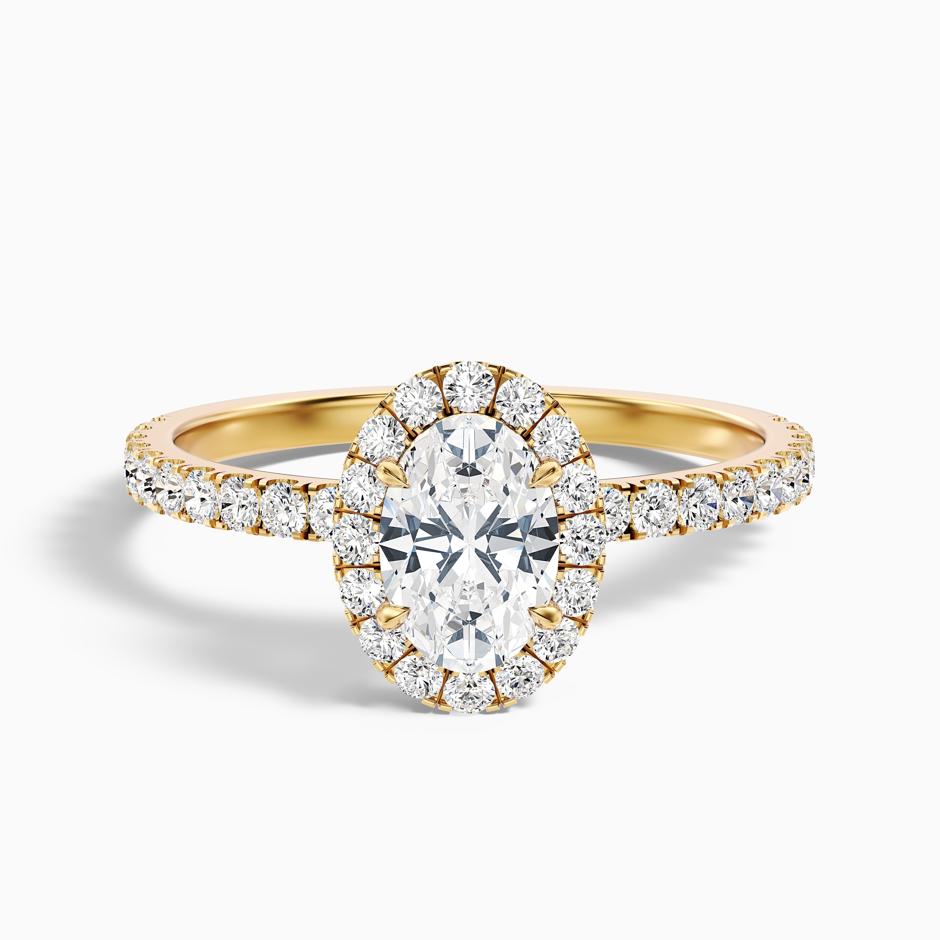 Grace 3 Carat Oval Halo Pave Moissanite Engagement Ring in Platinum