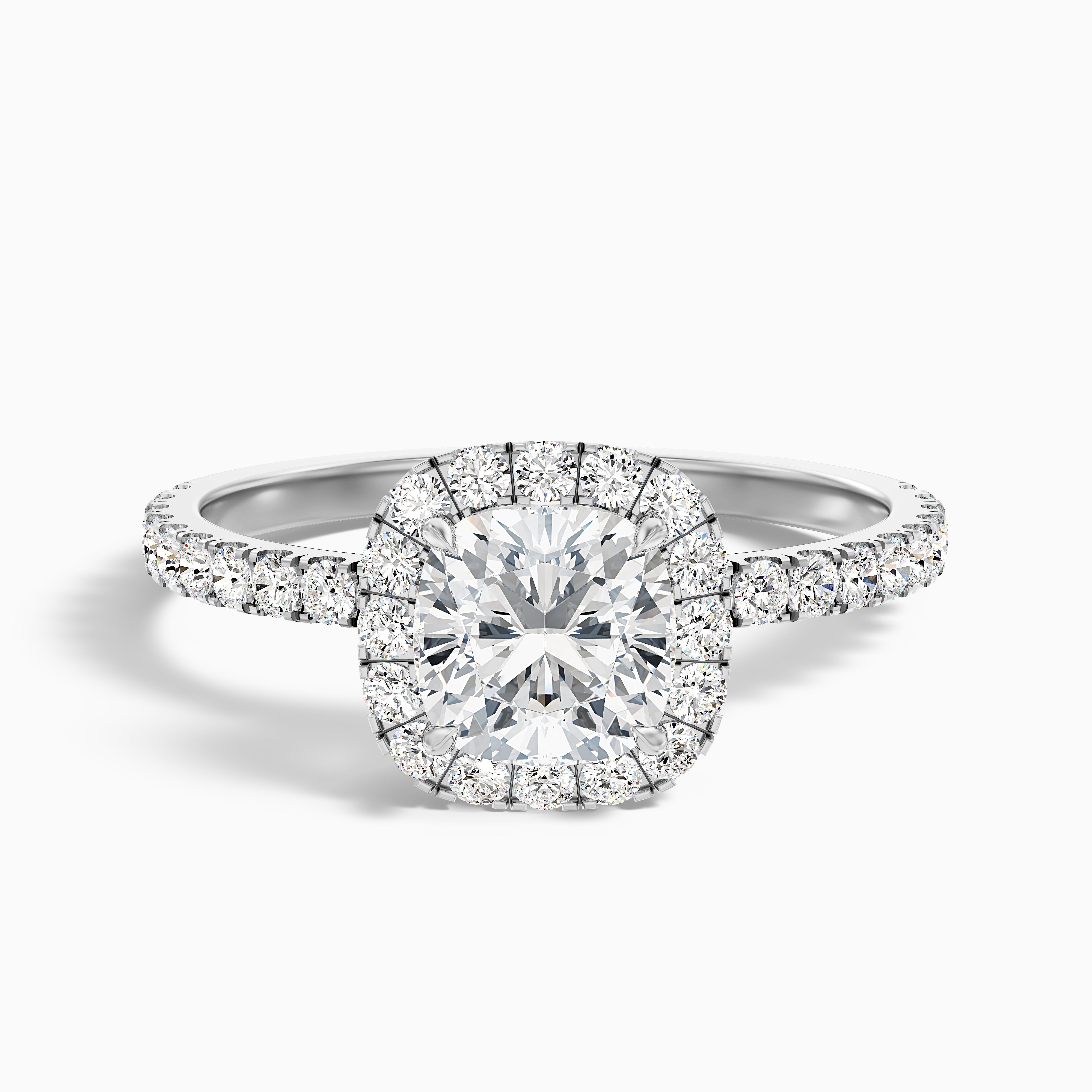 Gina 5 Carat Cushion Cut Halo Pave Moissanite Engagement Ring in 14k Rose Gold
