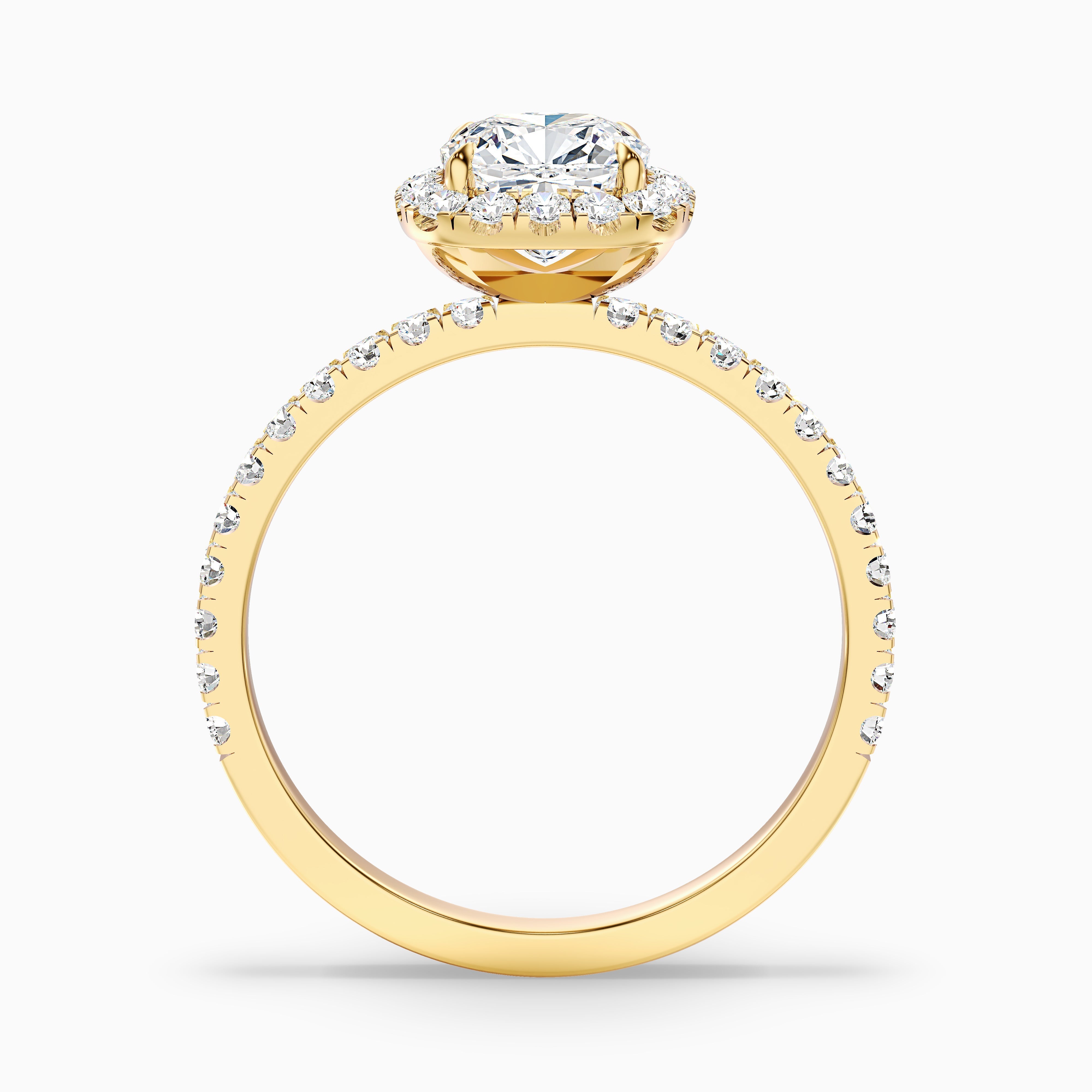 Gina 5.5 Carat Cushion Cut Halo Pave Moissanite Engagement Ring in 18k Yellow Gold
