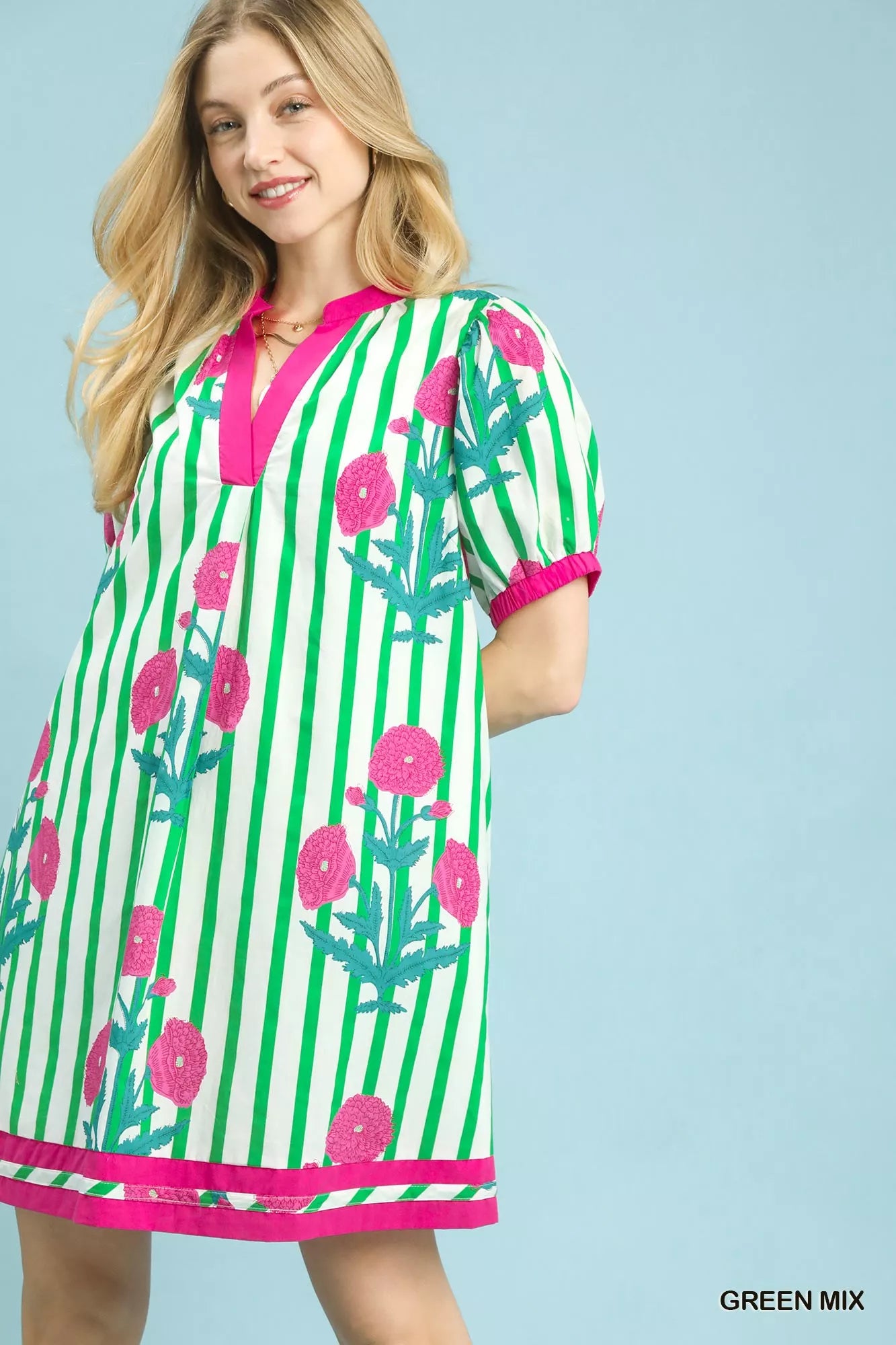 Umgee Mix Floral Stripe Contrast Dress