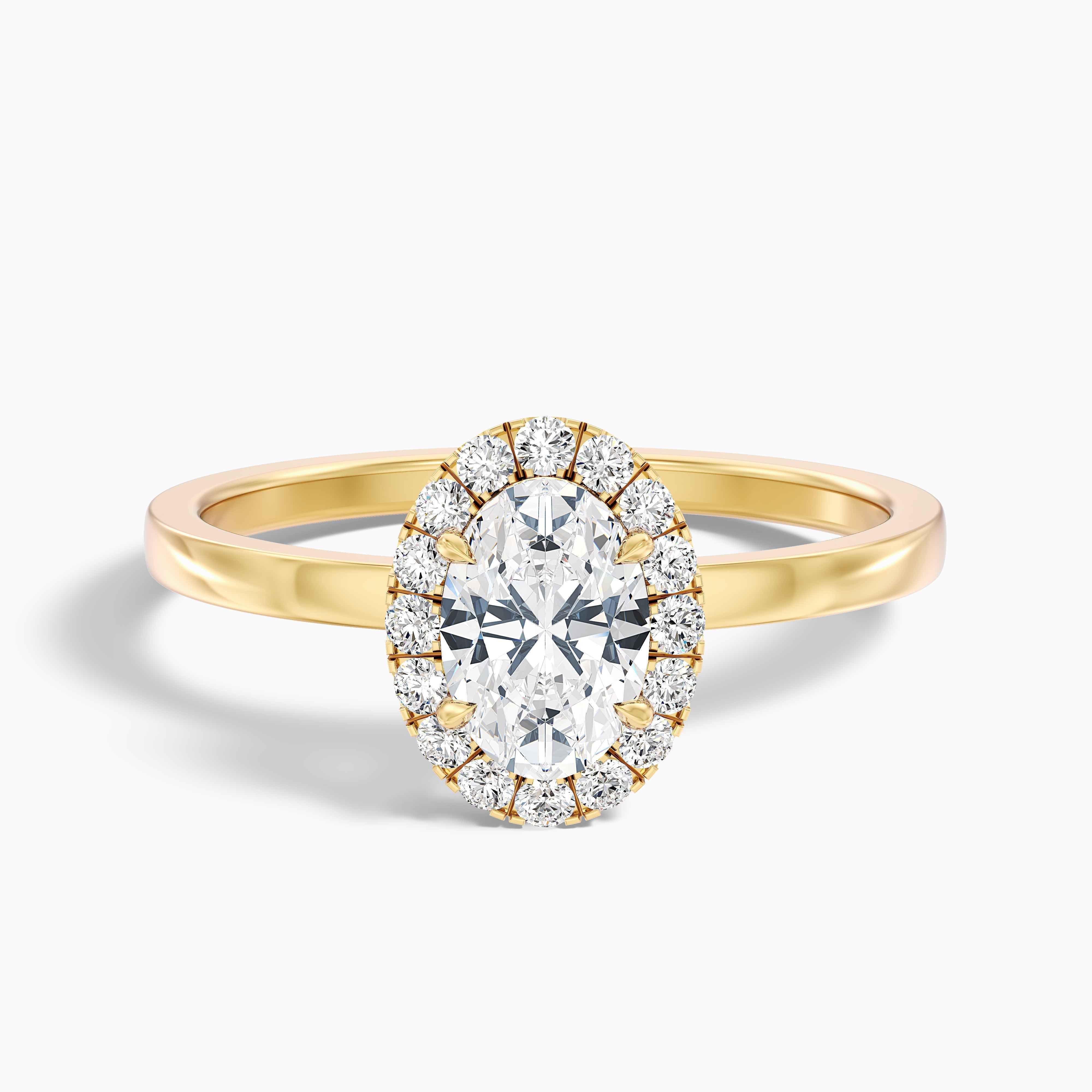 Cris 2.5 Carat Oval Halo Moissanite Engagement Ring in 10k Yellow Gold
