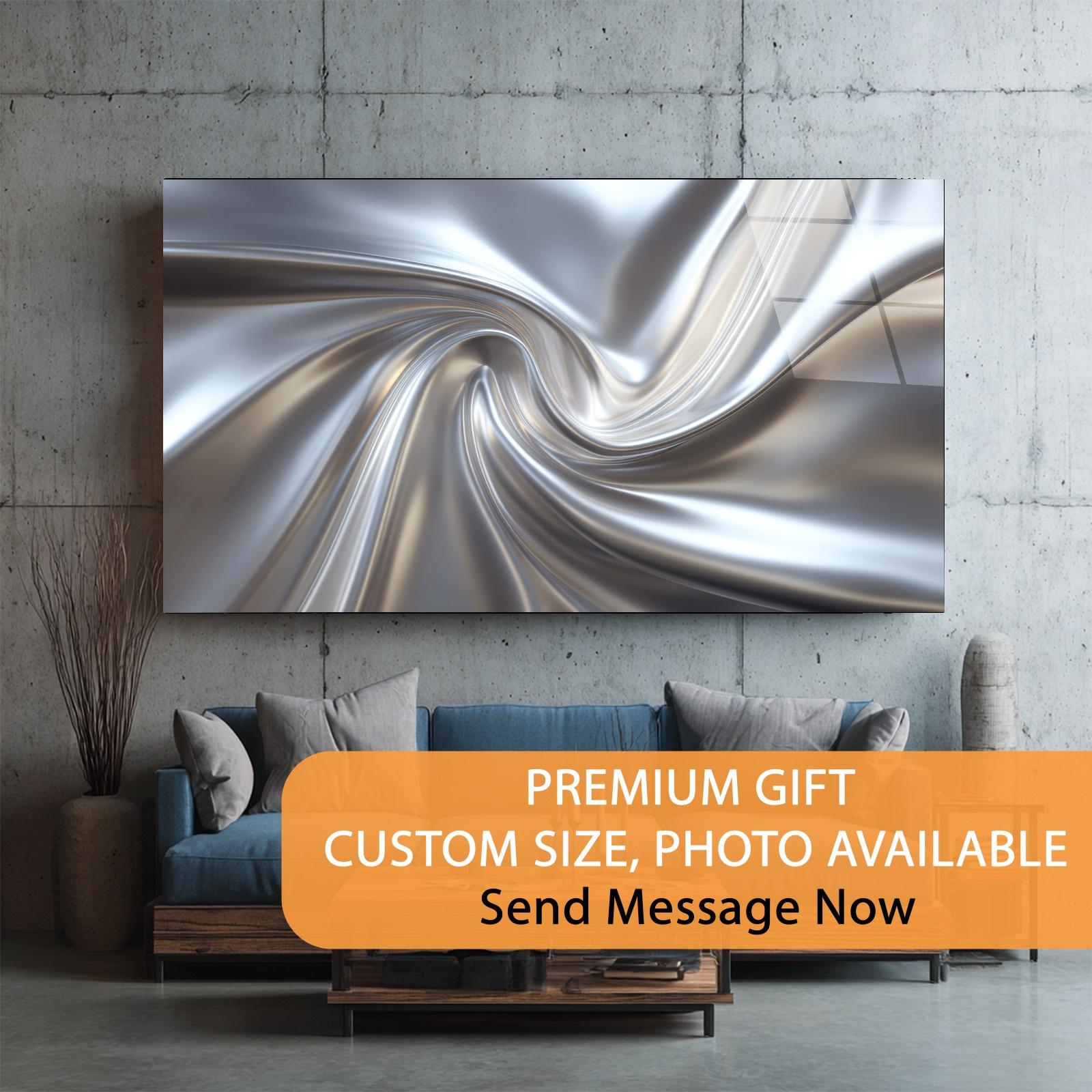 Abstract Silver Swirl Tempered Glass Wall Art | Modern Metallic Decor