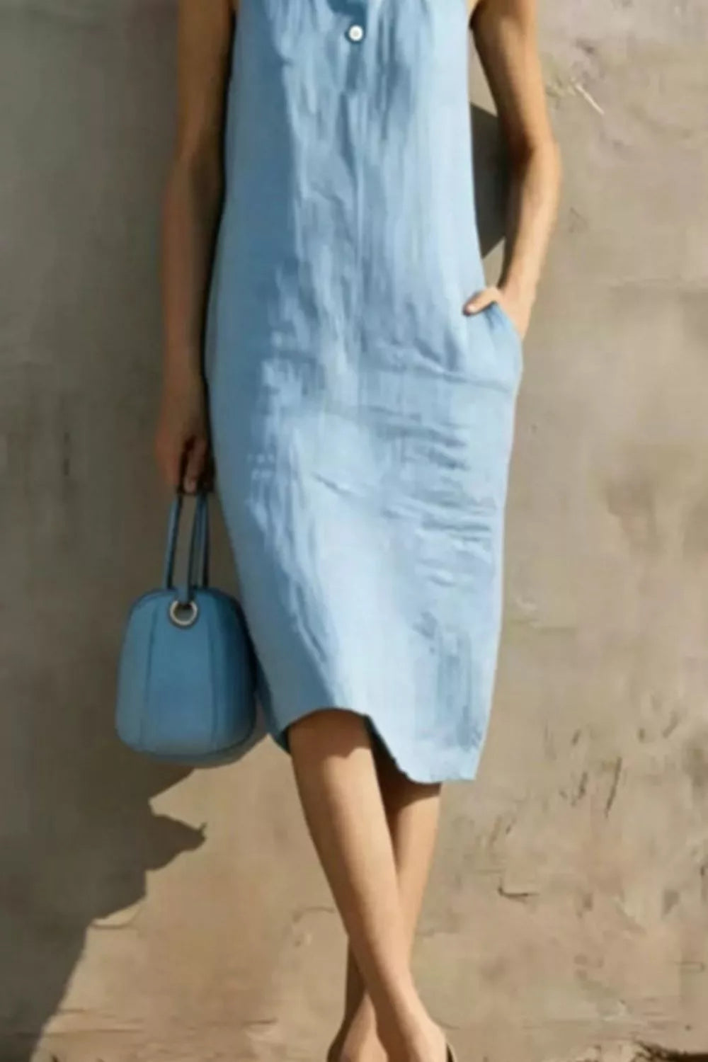 Casual Sleeveless Button Detail Midi Dress
