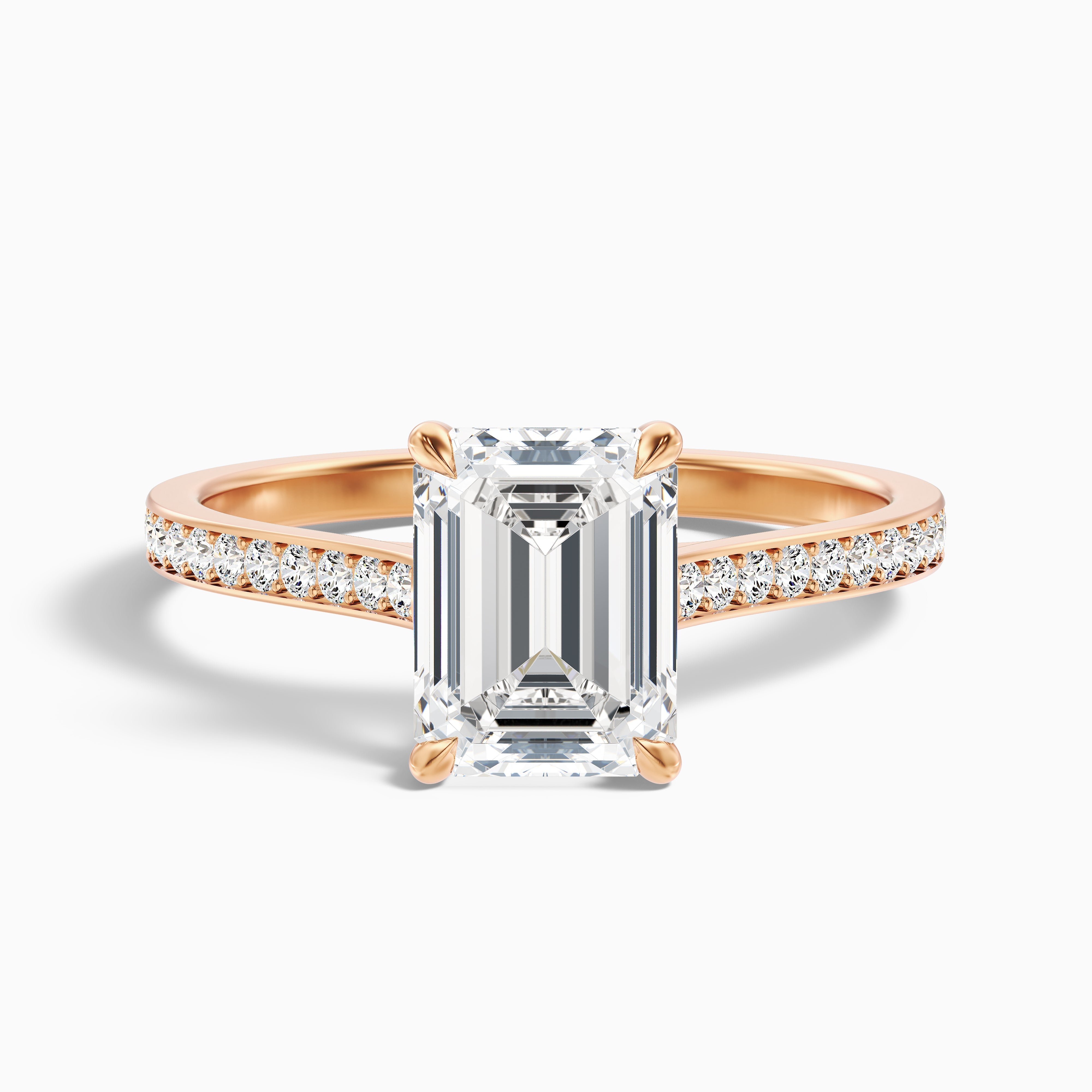 Eliza 1 Carat Emerald Cut Side Stone Pave Lab Grown Diamond Ring in 18k Rose Gold