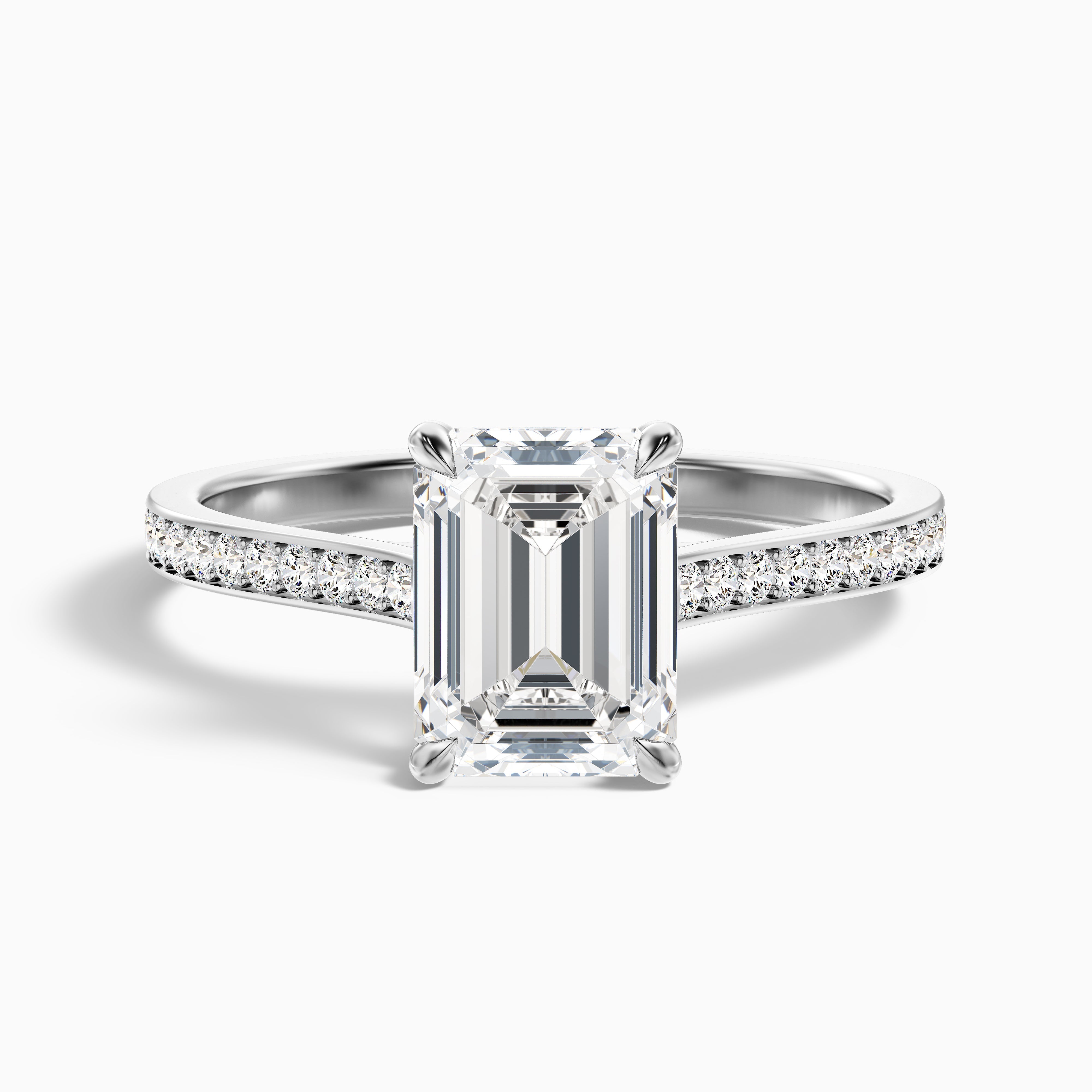 Eliza 5 Carat Emerald Cut Side Stone Pave Lab Grown Diamond Ring in 10k Yellow Gold