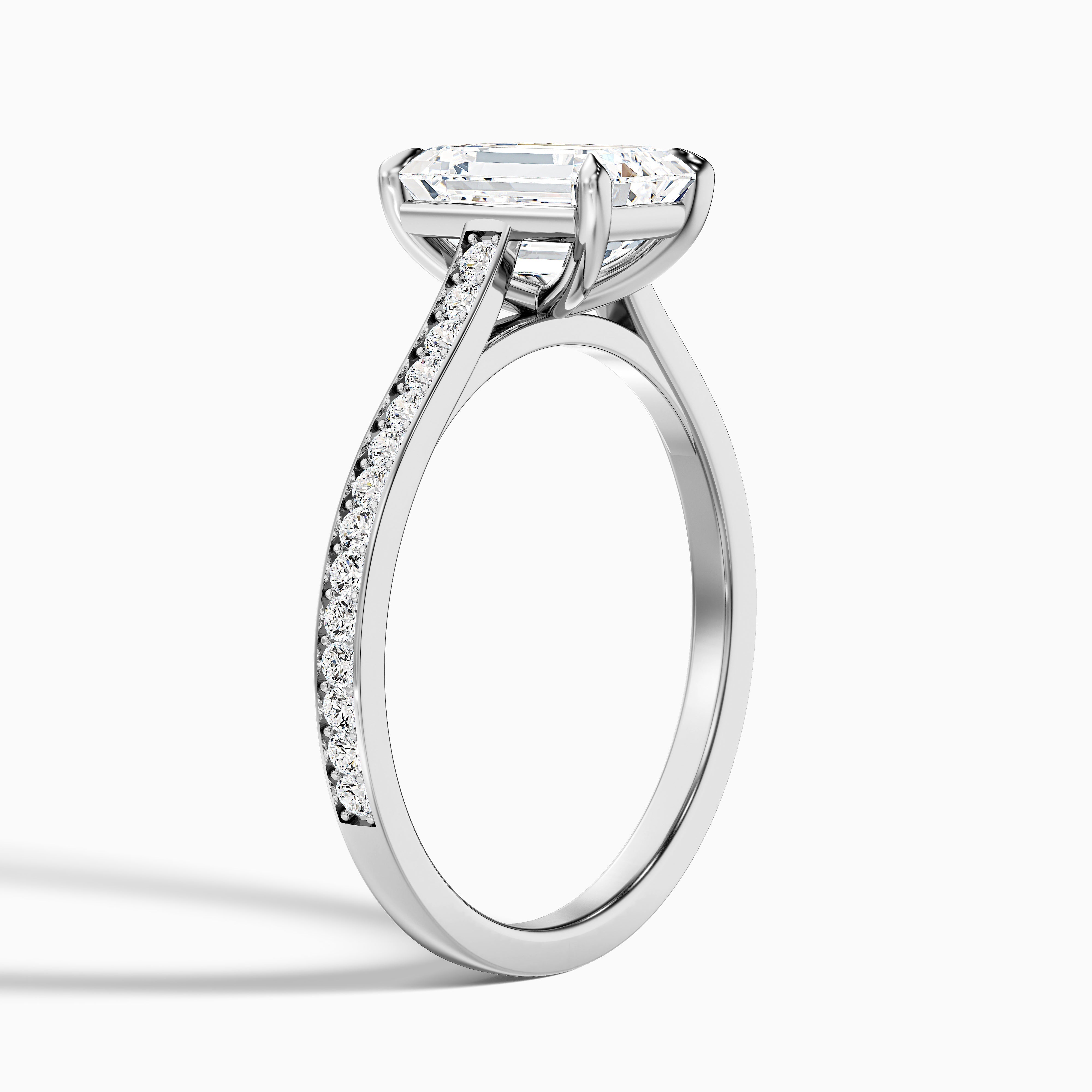 Eliza 2 Carat Emerald Cut Side Stone Pave Lab Grown Diamond Ring in 18k White Gold