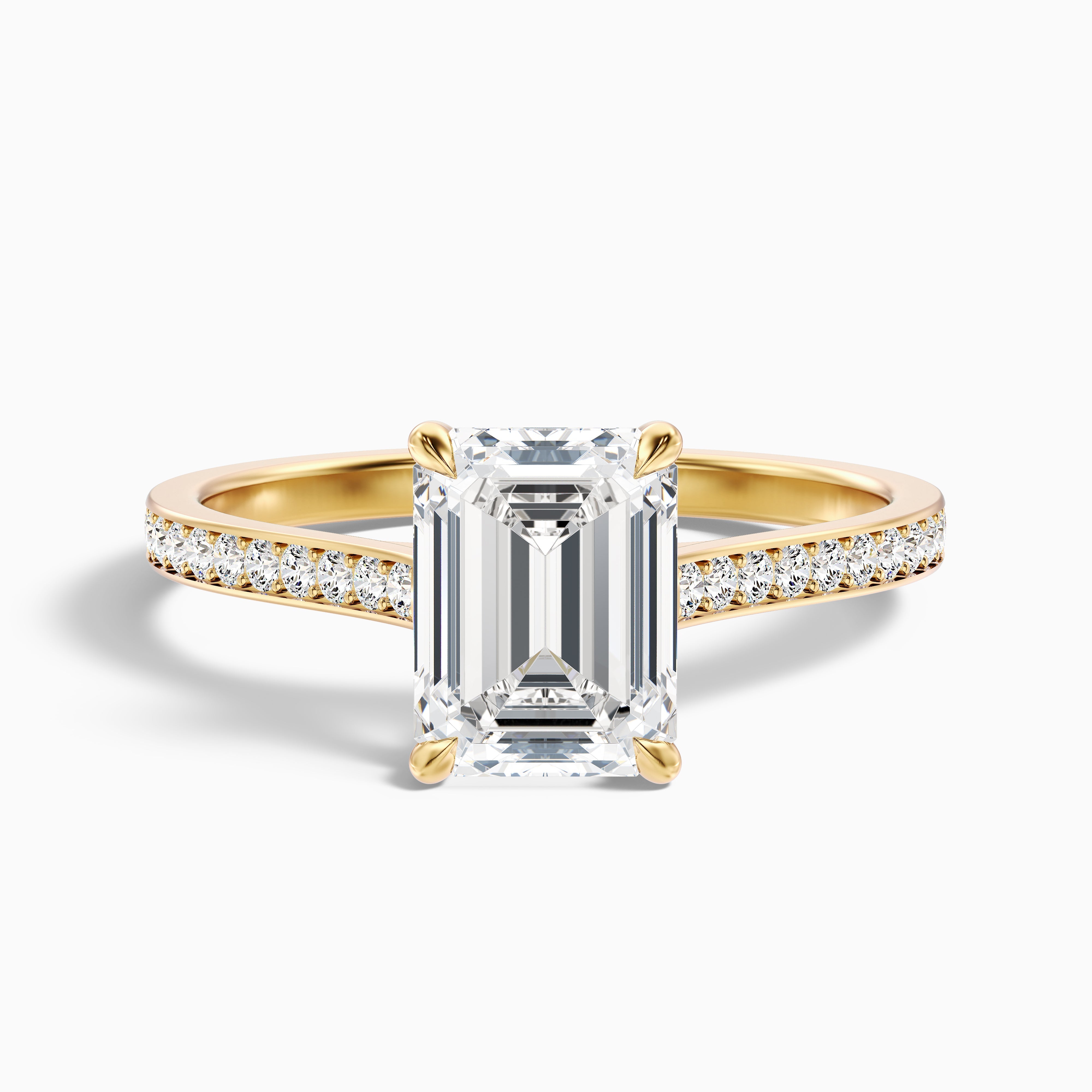 Eliza 1.5 Carat Emerald Cut Side Stone Pave Lab Grown Diamond Ring in 18k Yellow Gold