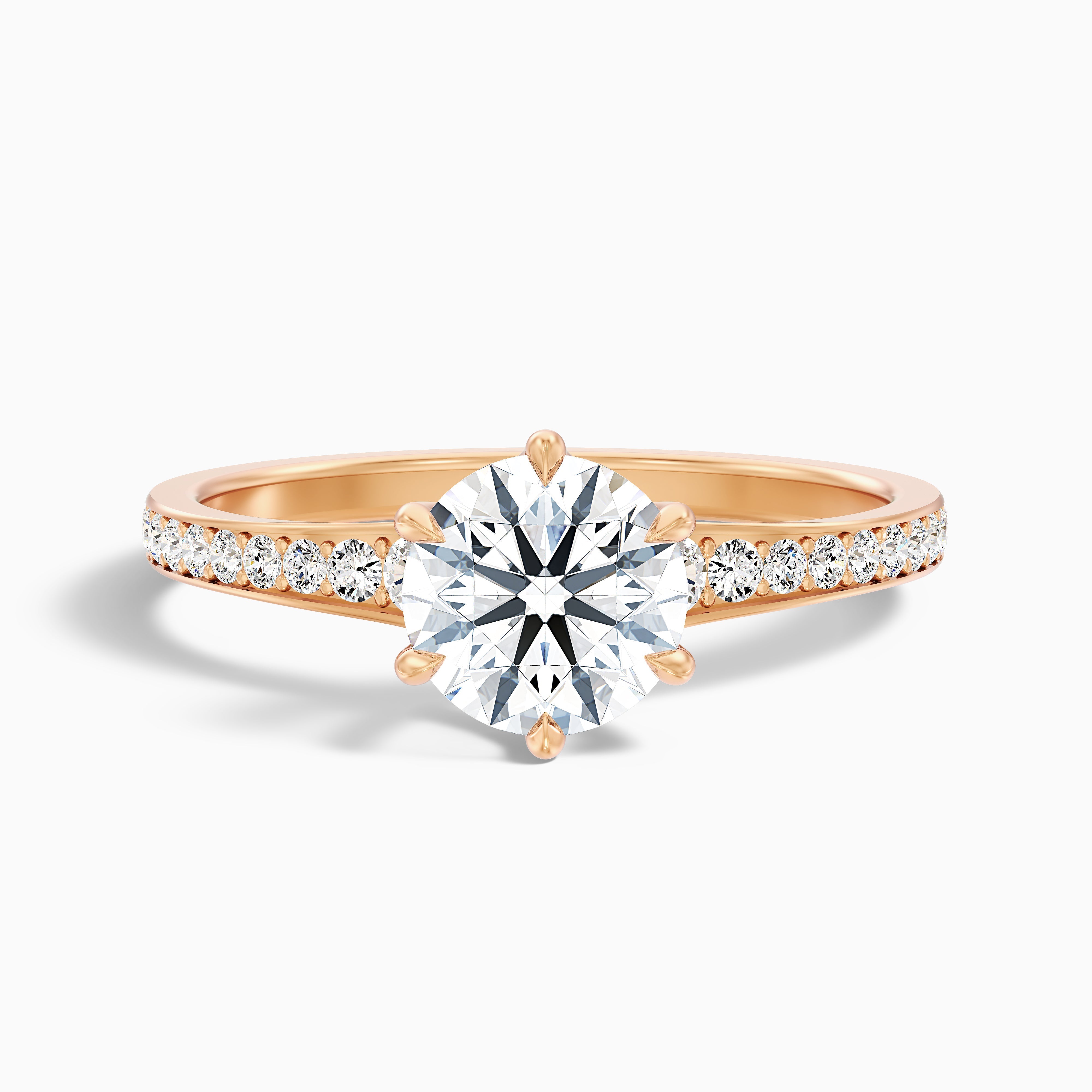 Kyra 4 Carat Round Side Stone Pave Lab Grown Diamond Ring in 14k White Gold