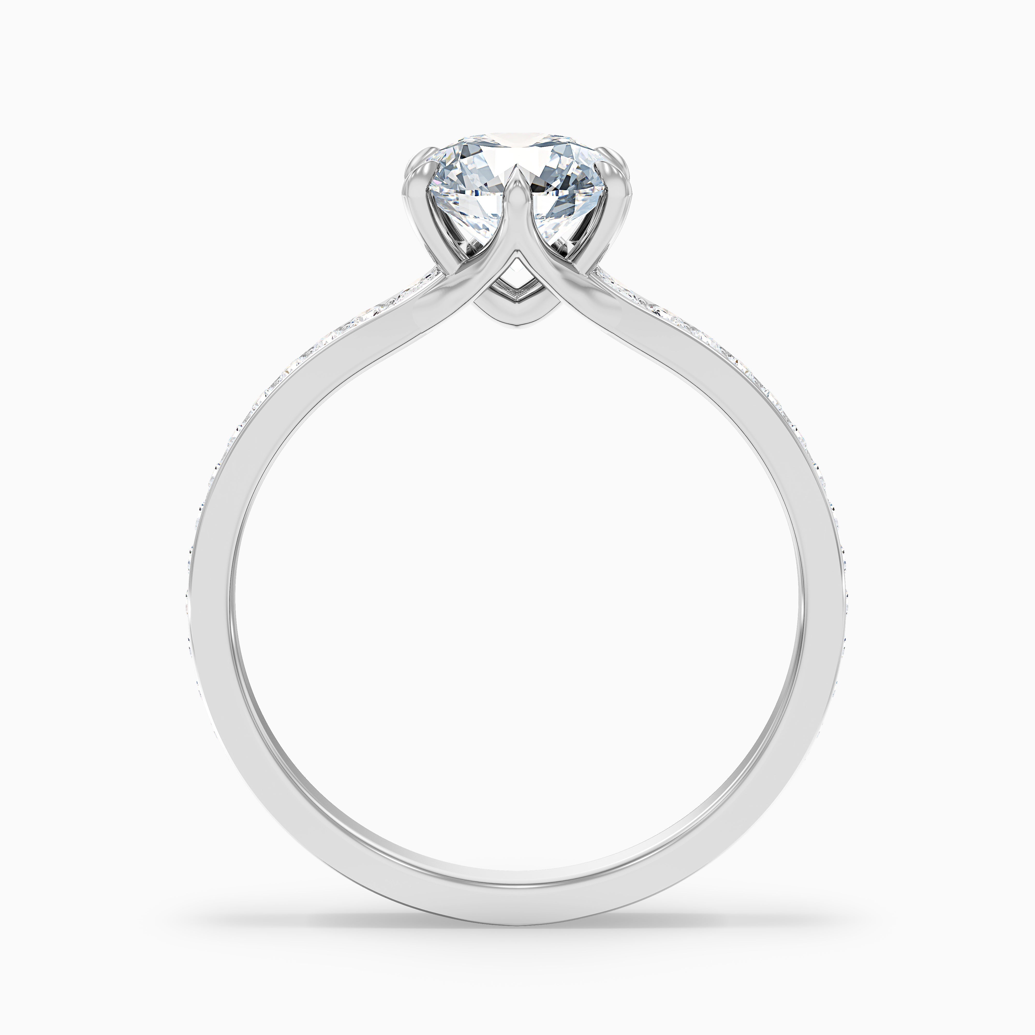 Kyra 5 Carat Round Side Stone Pave Lab Grown Diamond Ring in 14k White Gold