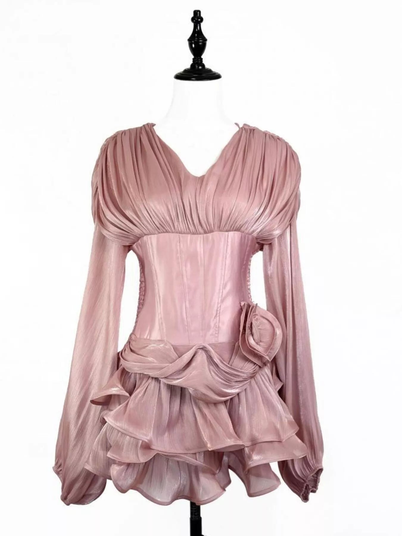 Ruffled Long Sleeve Mini Dress