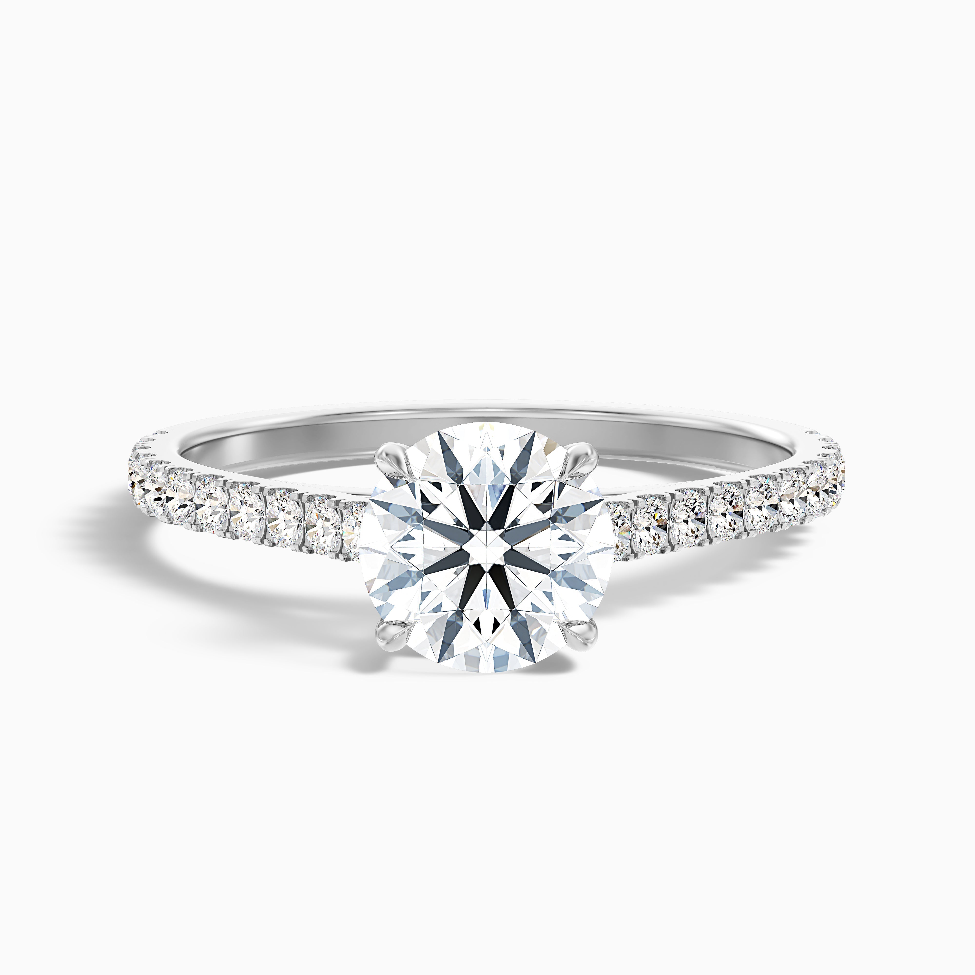 Hope 1 Carat Round Side Stone Pave Lab Grown Diamond Ring in 18k Yellow Gold