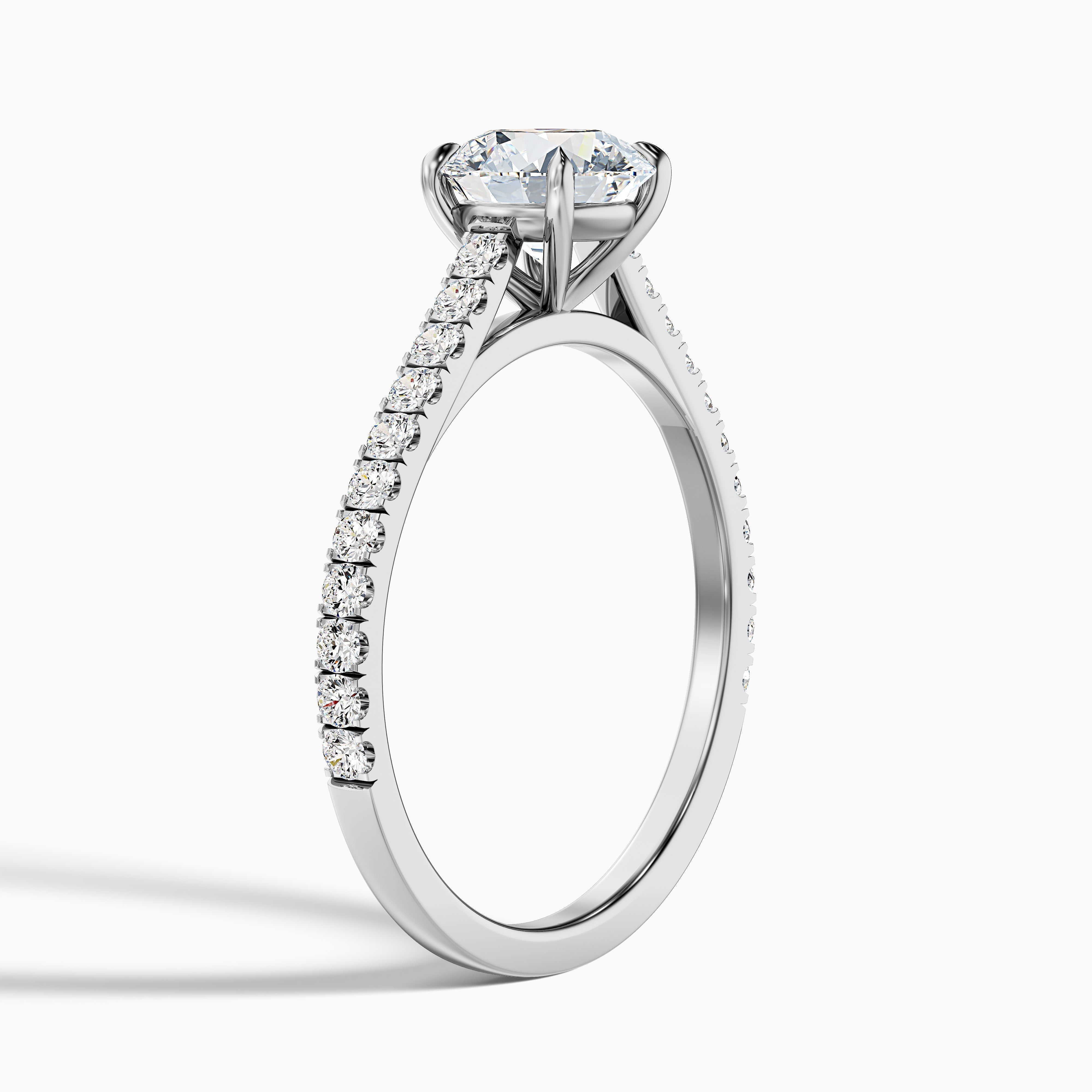 Carly 2 Carat Round Side Stone Pave Moissanite Engagement Ring in Platinum