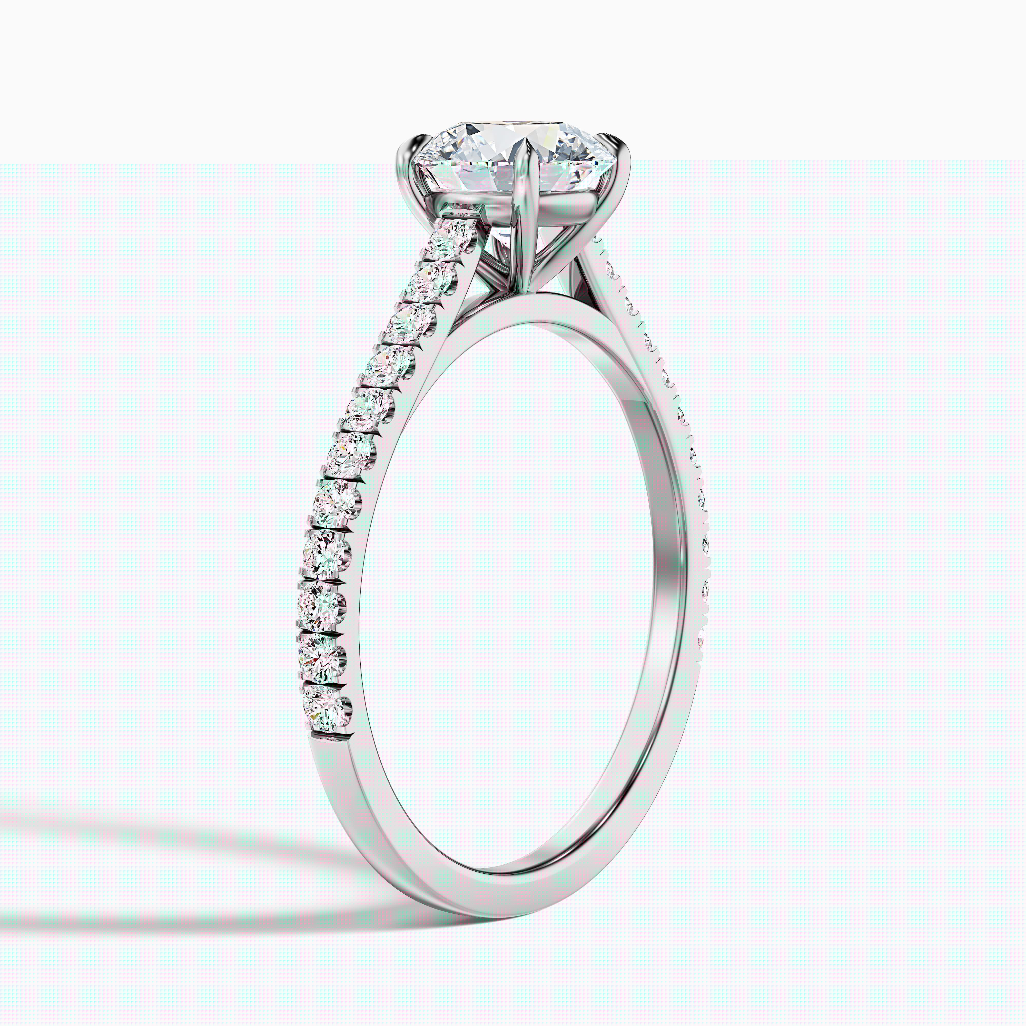 Hope 3.5 Carat Round Side Stone Pave Lab Grown Diamond Ring in 18k White Gold