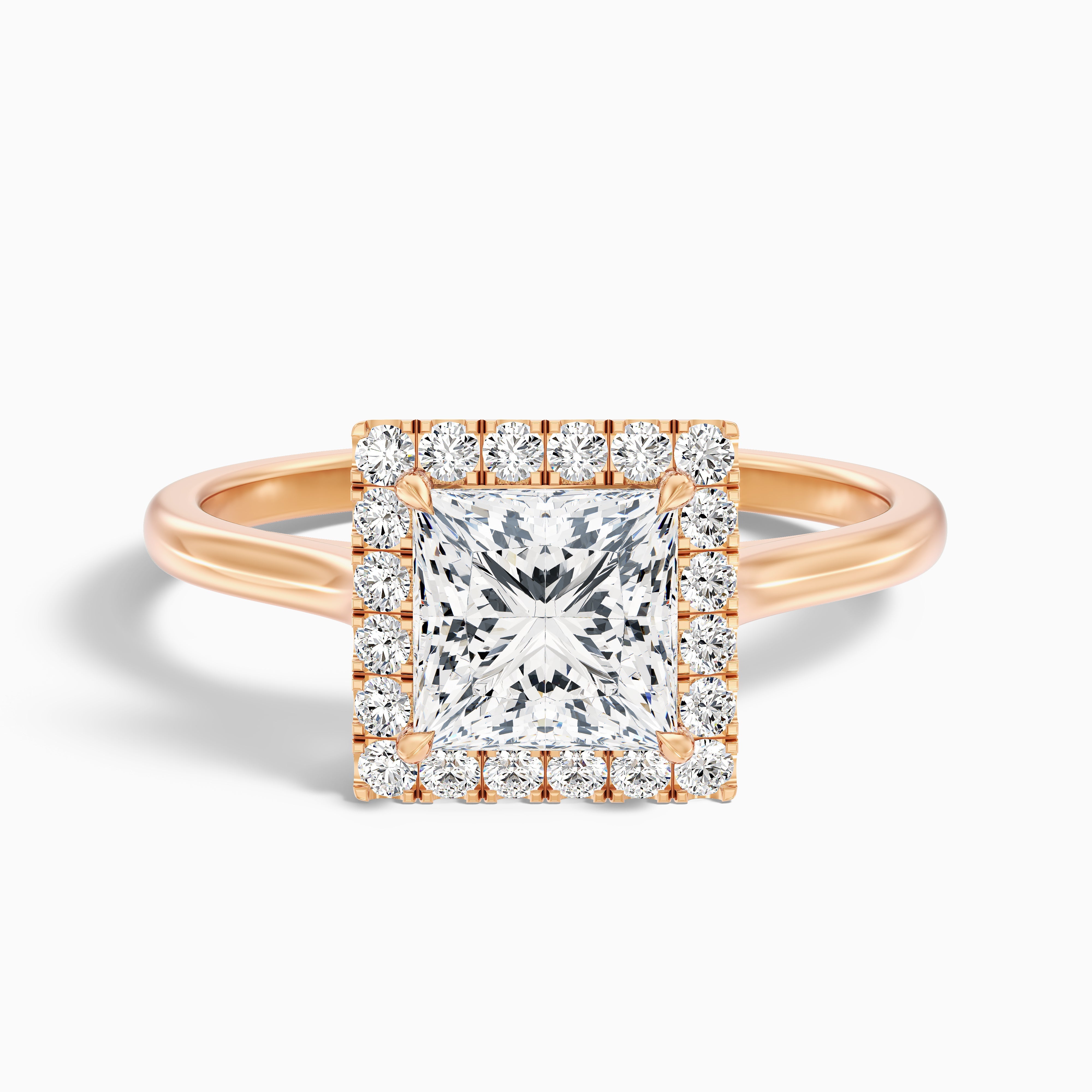 Bela 5.5 Carat Princess Cut Halo Moissanite Engagement Ring in 18k White Gold