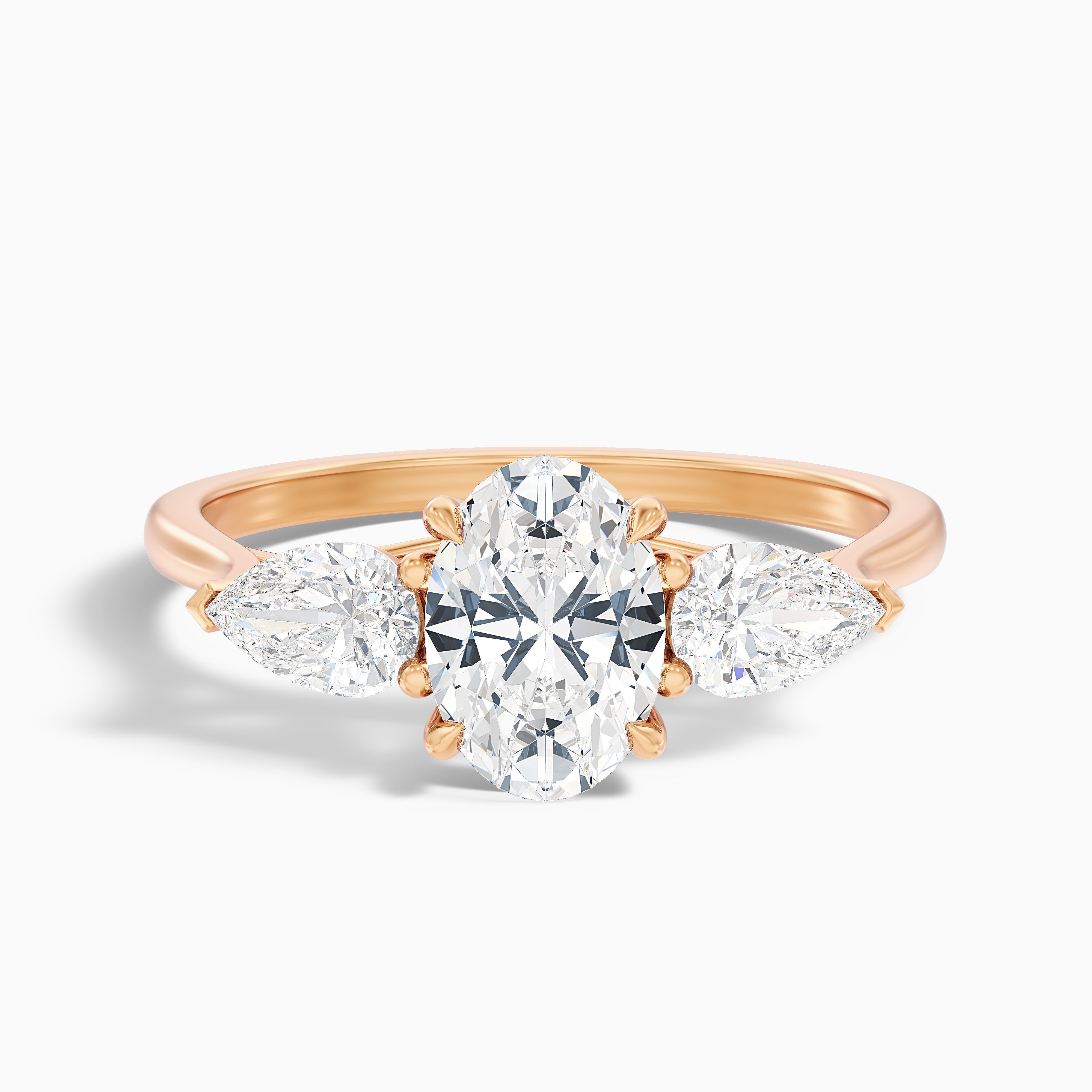Jini 4 Carat Three Stone Oval Lab Grown Diamond Ring in 18k White Gold