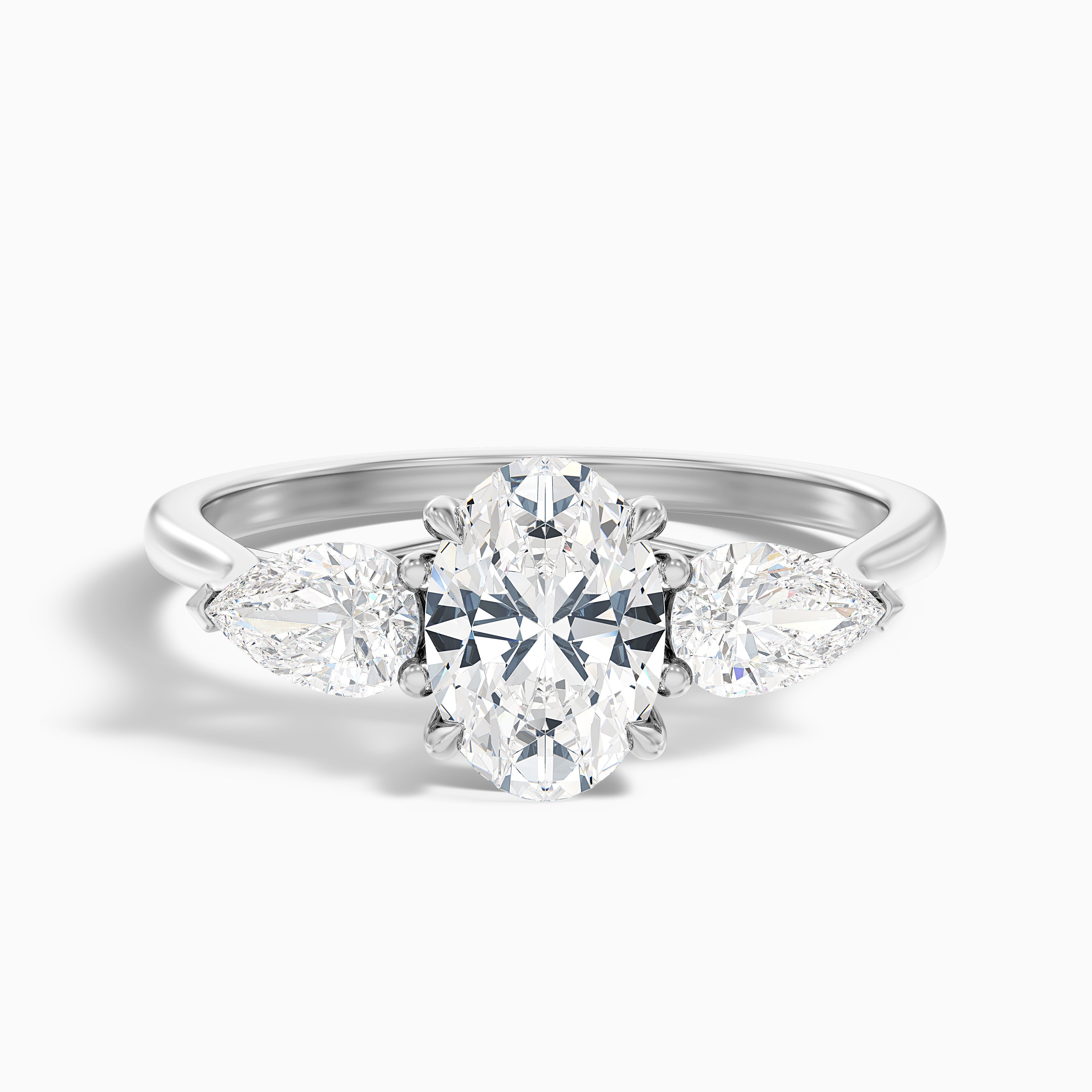 Isa 4 Carat Three Stone Oval Halo Moissanite Engagement Ring in 14k Yellow Gold