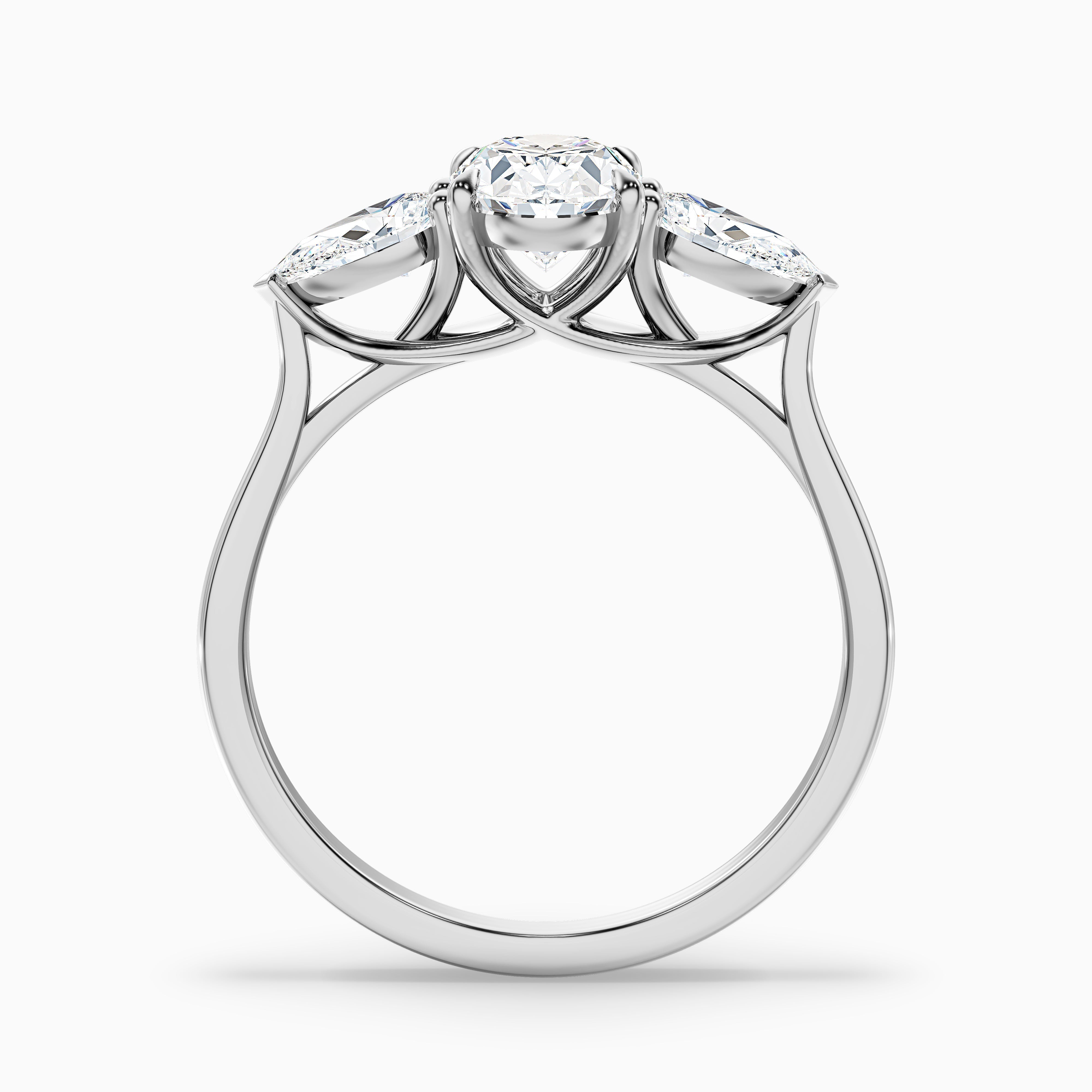 Isa 2.5 Carat Three Stone Oval Halo Moissanite Engagement Ring in 14k Yellow Gold