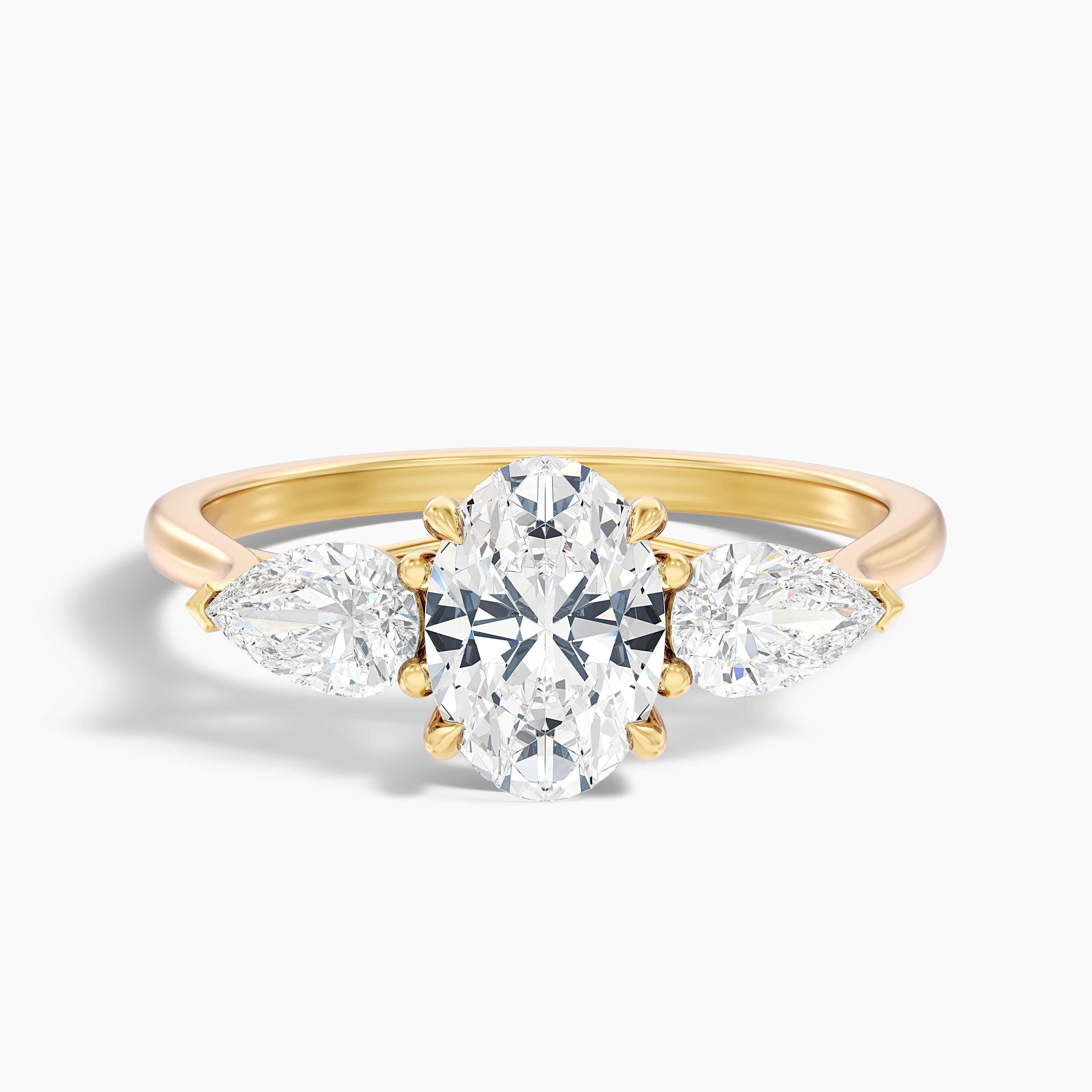Jini 5 Carat Three Stone Oval Lab Grown Diamond Ring in Platinum