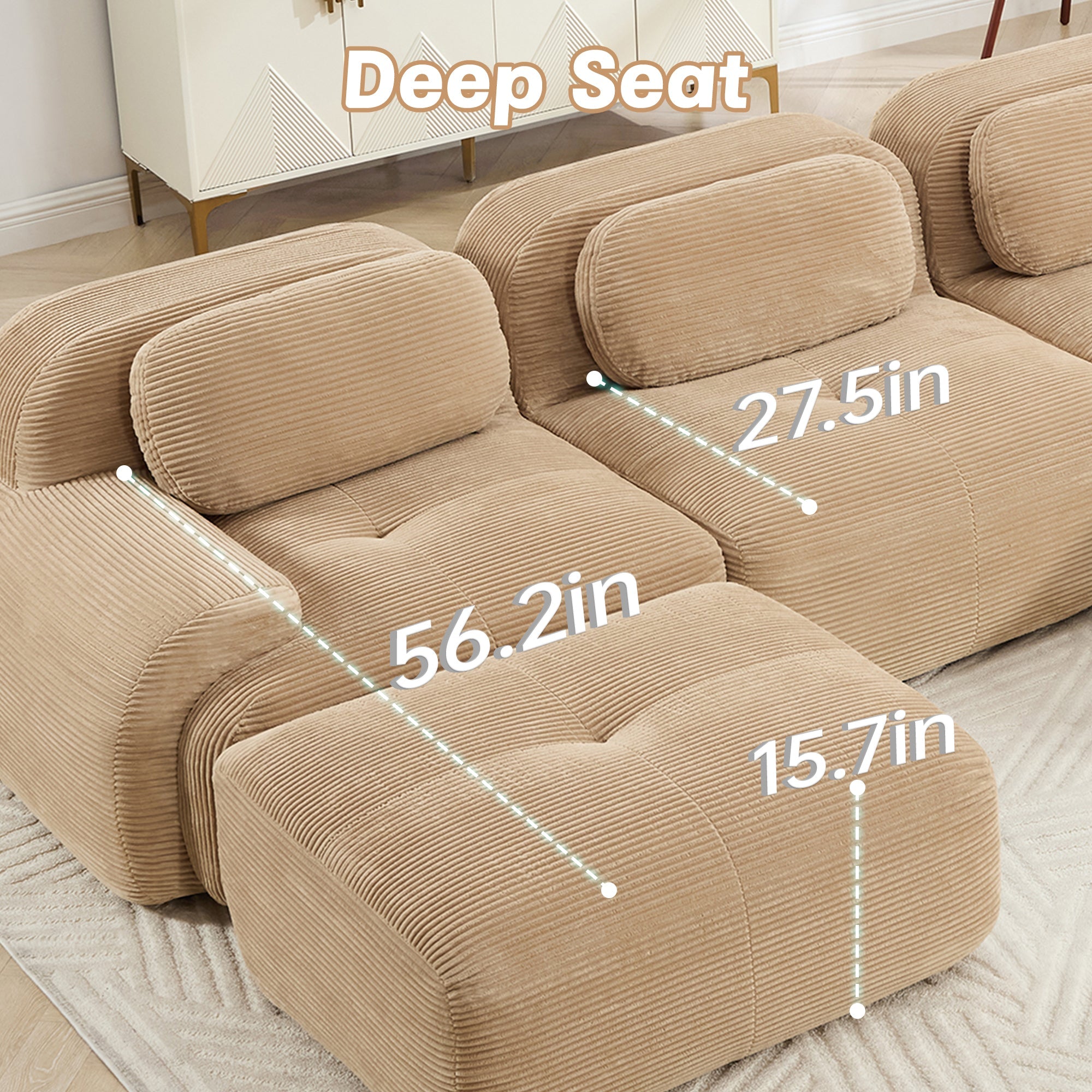 Three-Seat Modular Sofa with 3 Ottomans - Camel