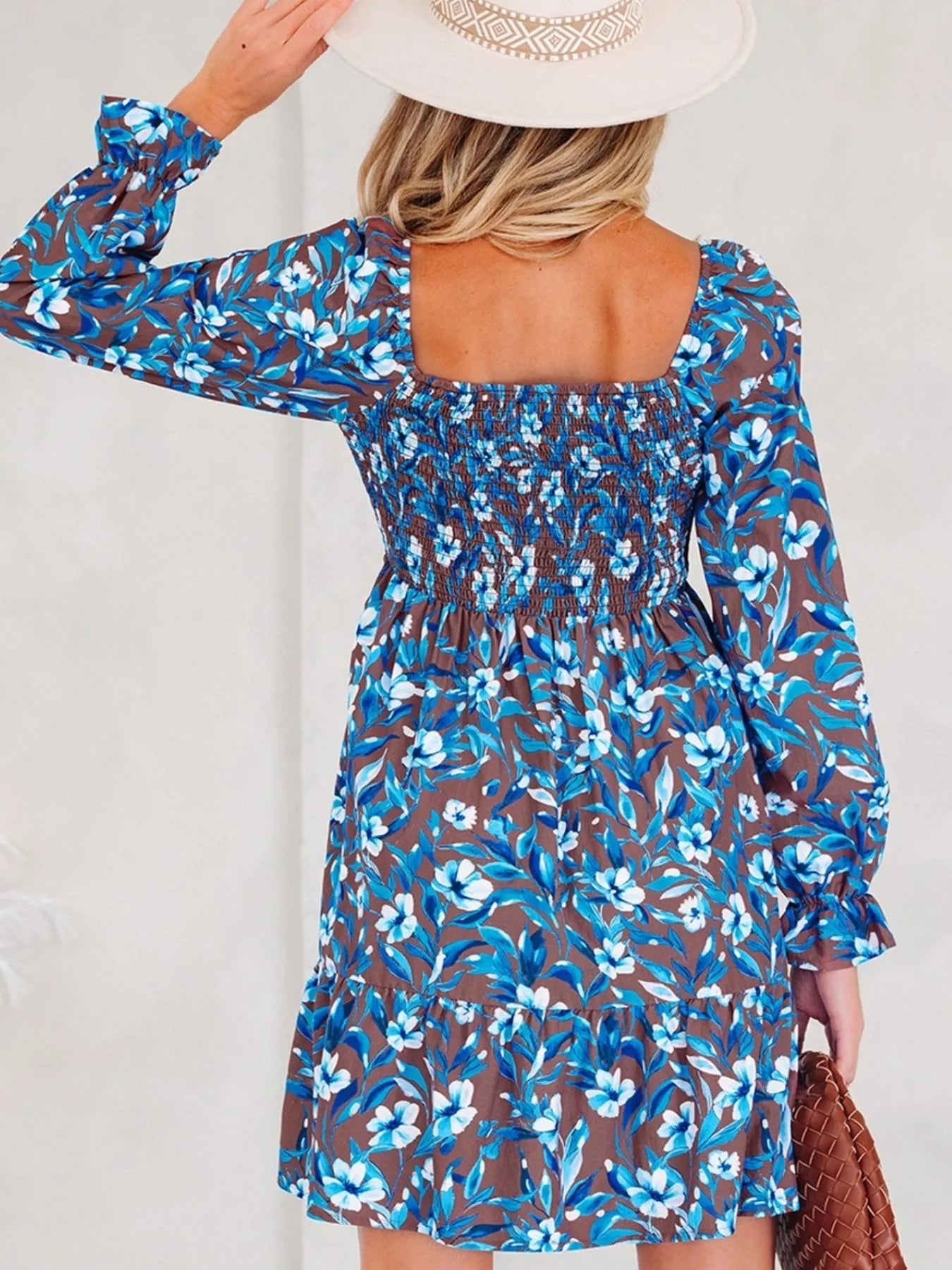 Smocked Bodice High Waist Ruffled Sleeve Floral Dress