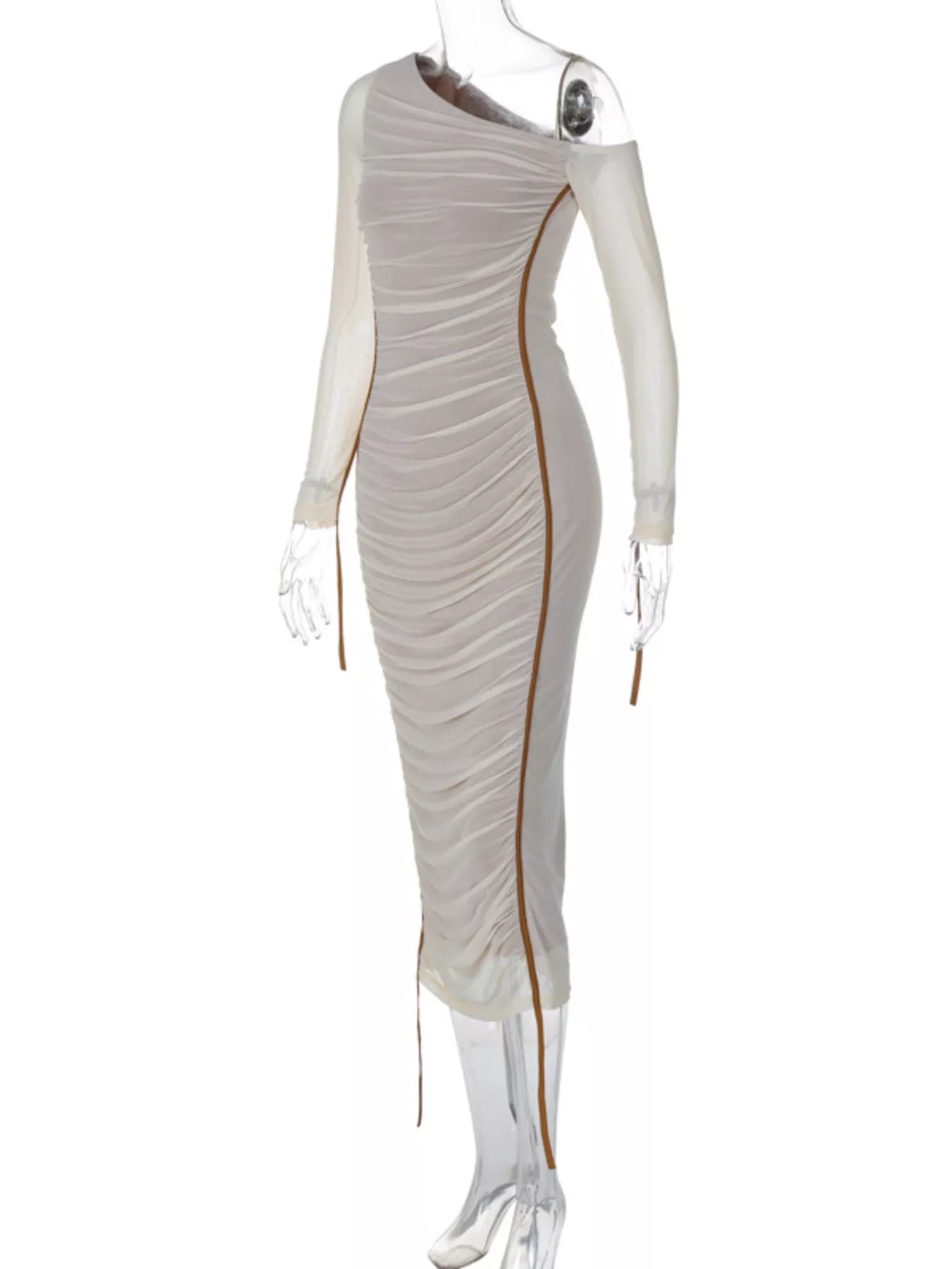 One-Shoulder Ruched Bodycon Midi Dress
