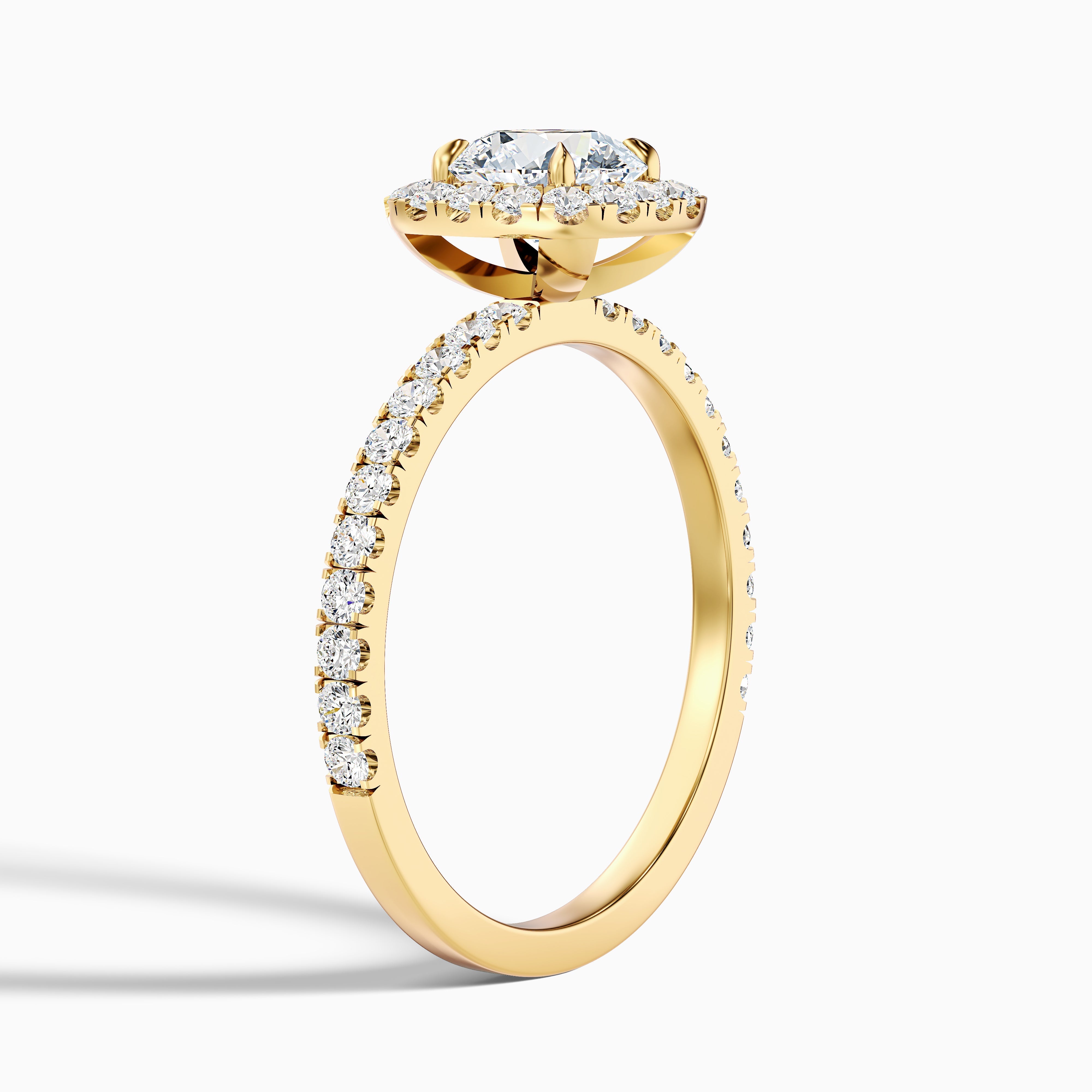 Zia 4 Carat Round Cut Halo Pave Moissanite Engagement Ring in 14k Yellow Gold