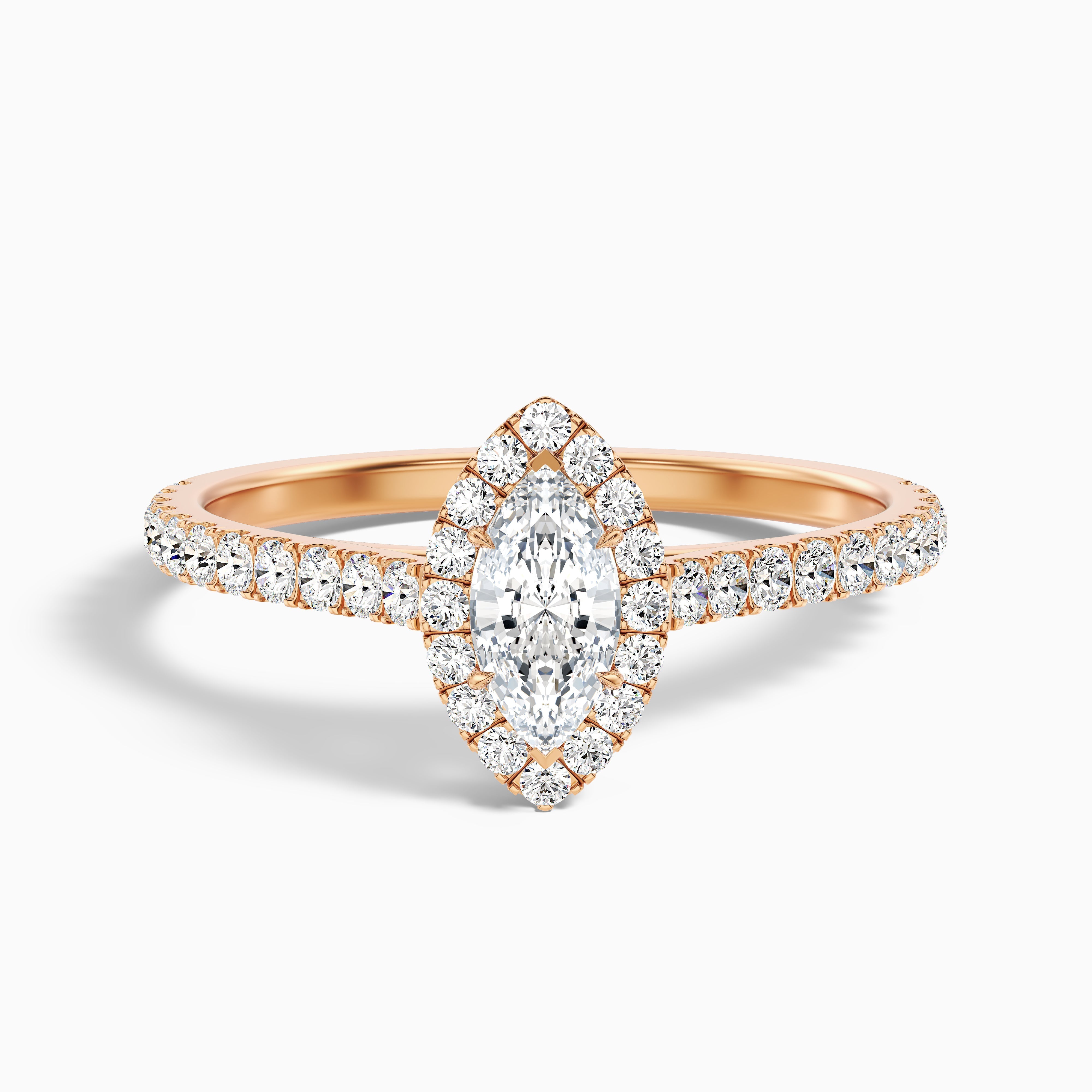 Anna 5 Carat Marquise Halo Pave Moissanite Engagement Ring in 10k Rose Gold