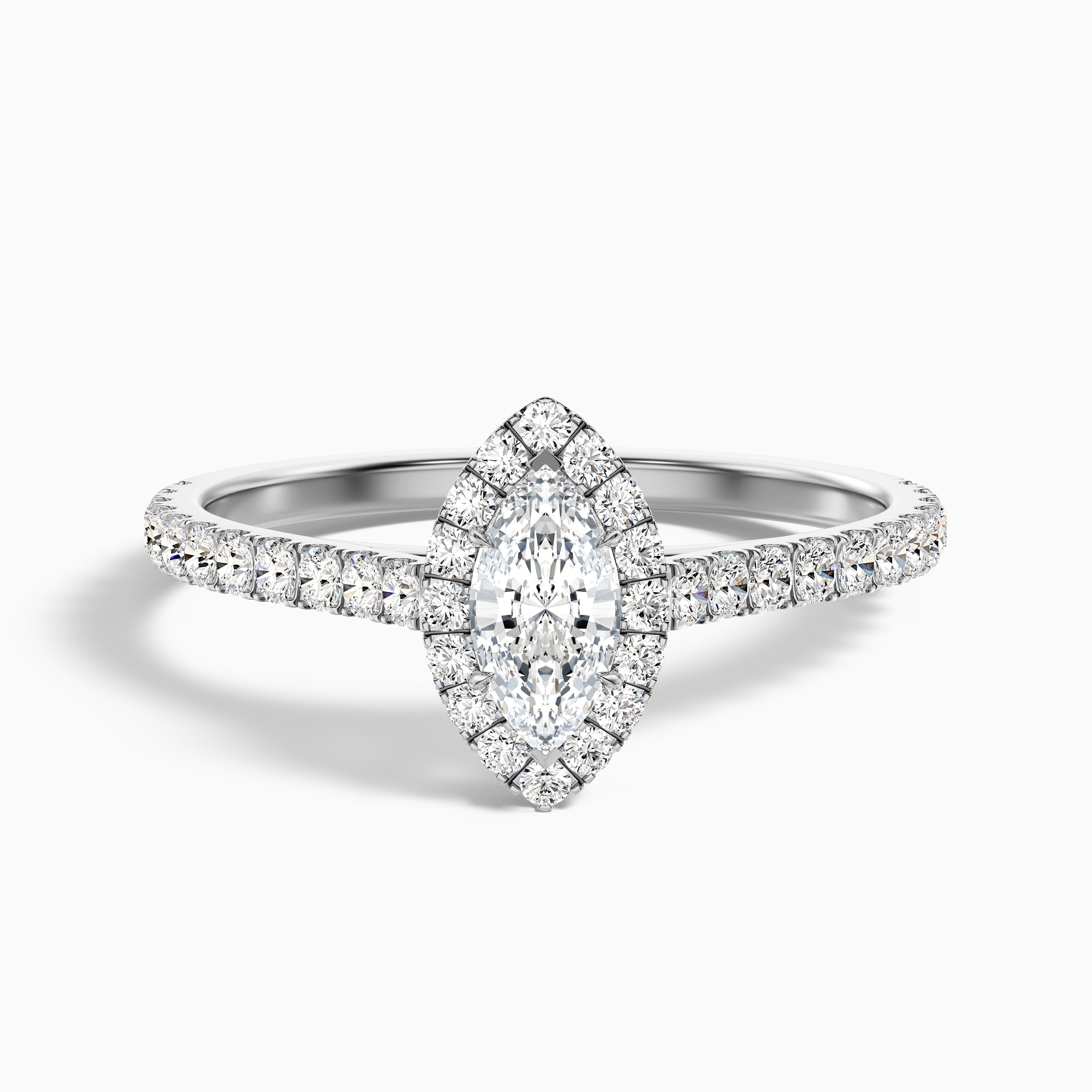 Cara 6 Carat Marquise Halo Pave Moissanite Engagement Ring in 10k White Gold