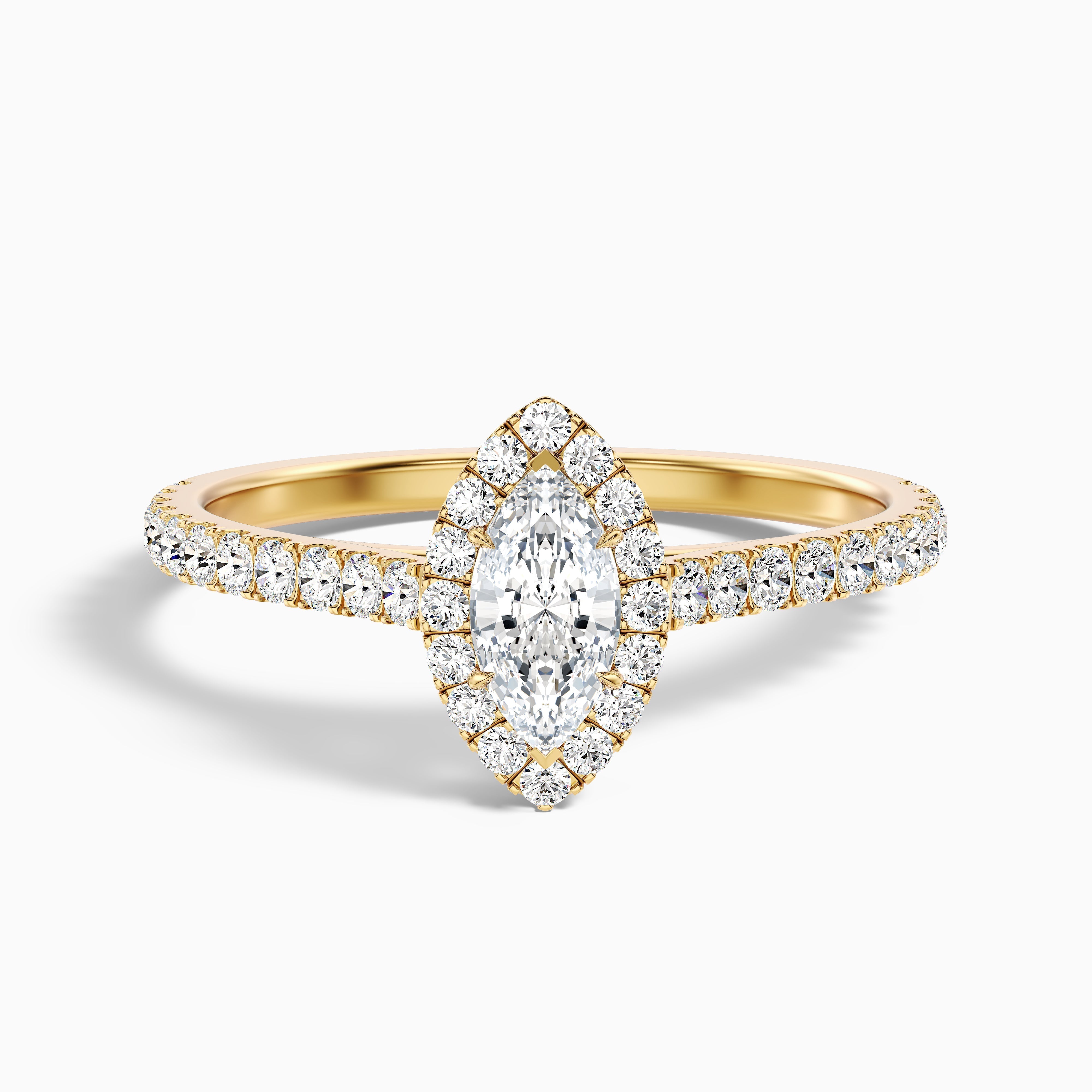 Cara 9 Carat Marquise Halo Pave Moissanite Engagement Ring in 10k Yellow Gold