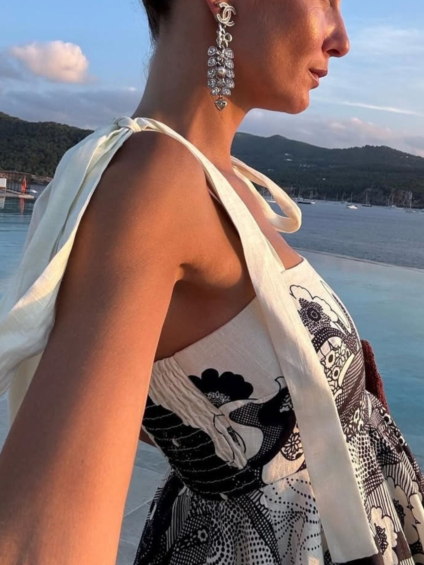 Printed Tie Shoulder Mini Dress