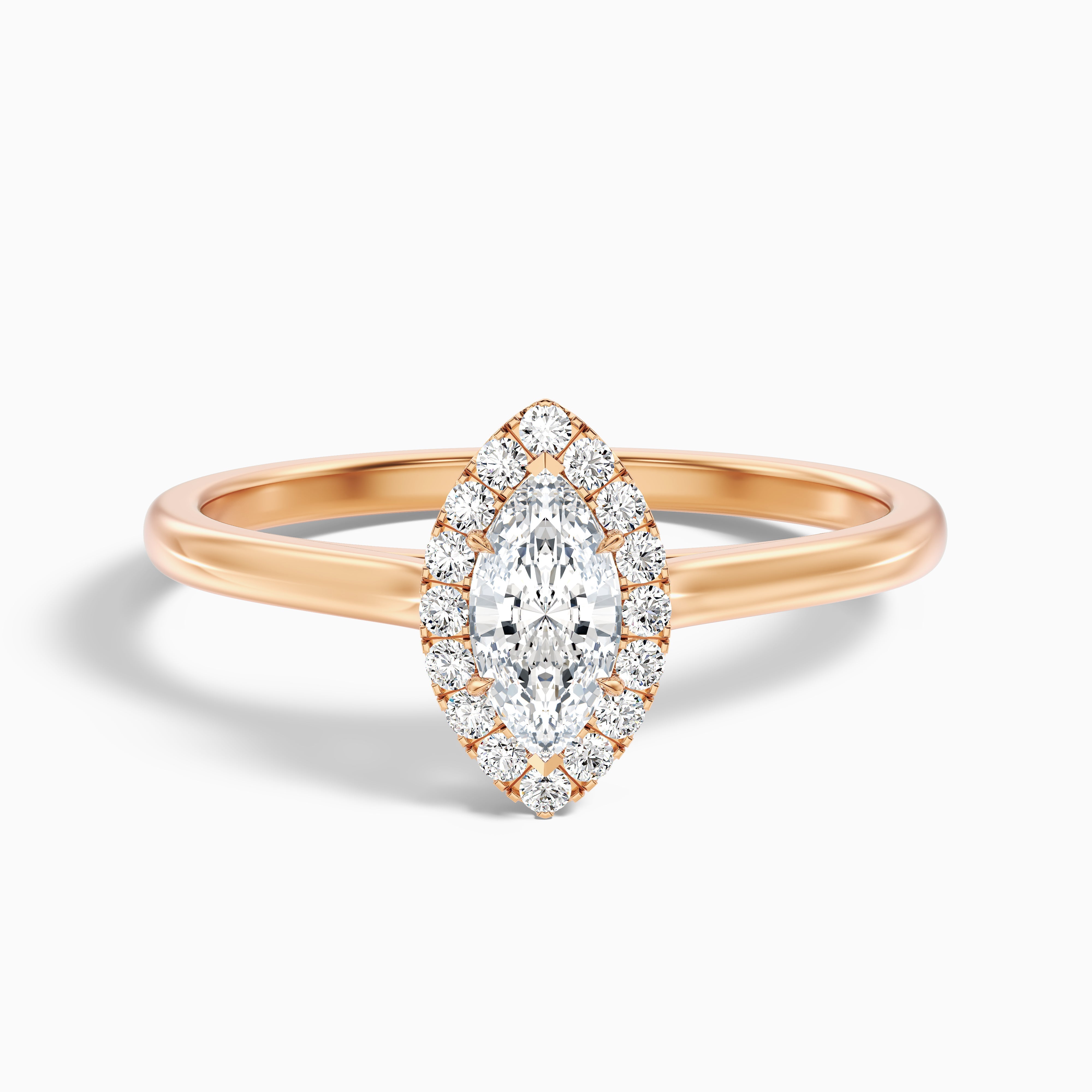 Lena 4.5 Carat Marquise Halo Moissanite Engagement Ring in 14k Rose Gold