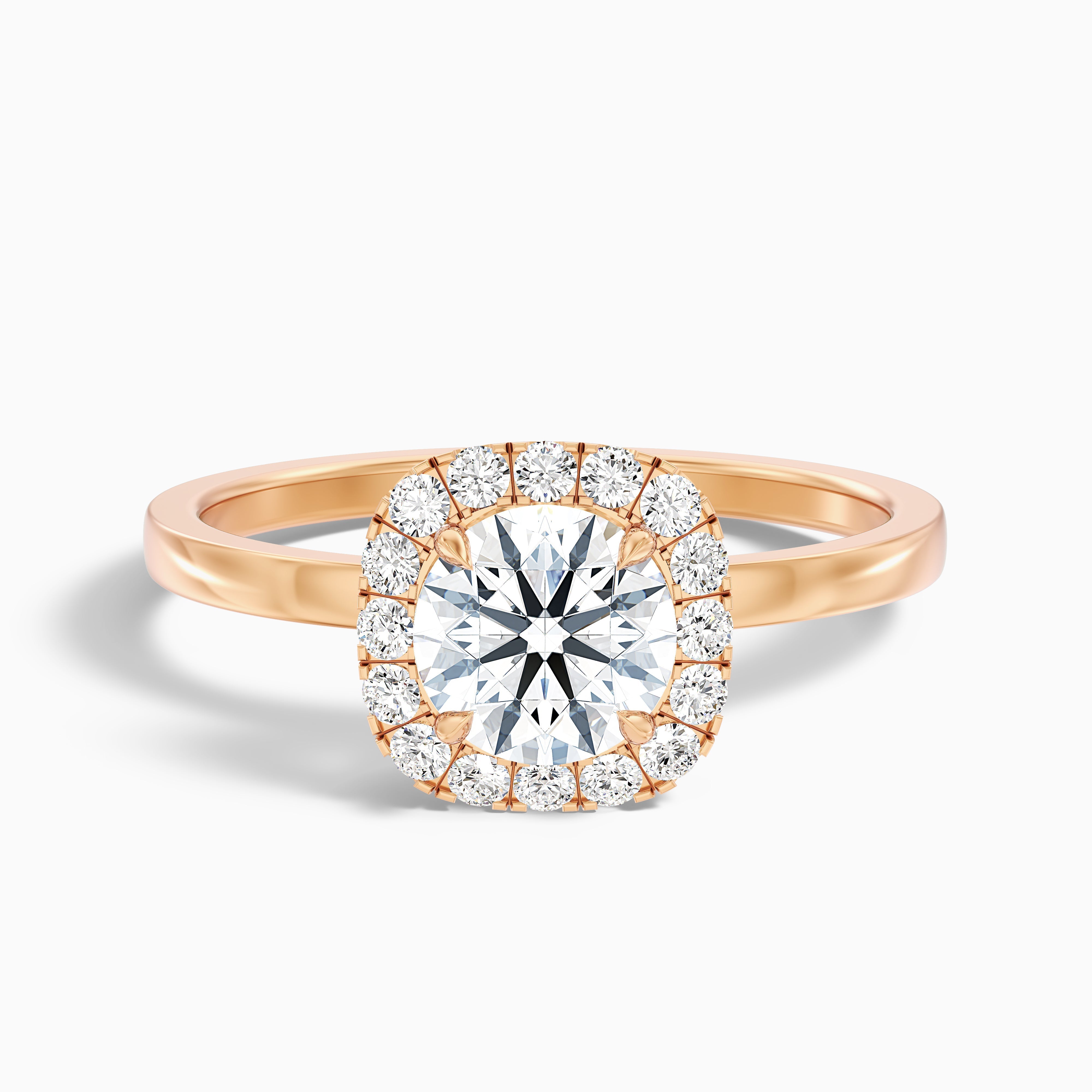 Anya 1.5 Carat Round Cut Halo Moissanite Engagement Ring in 18k Rose Gold