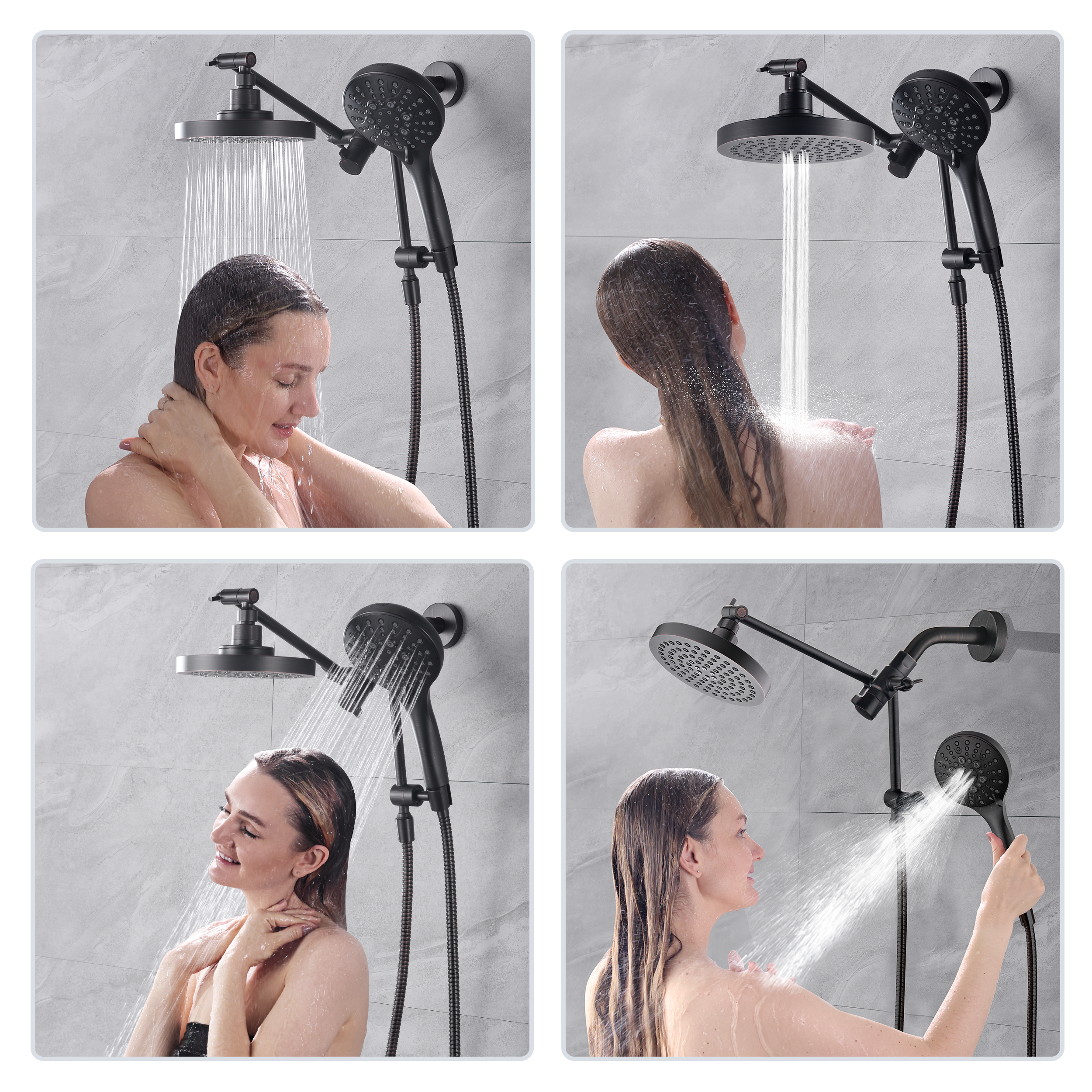 Dual Shower Head with Adjustable Extension Arm, 3-Way Diverter and Hose