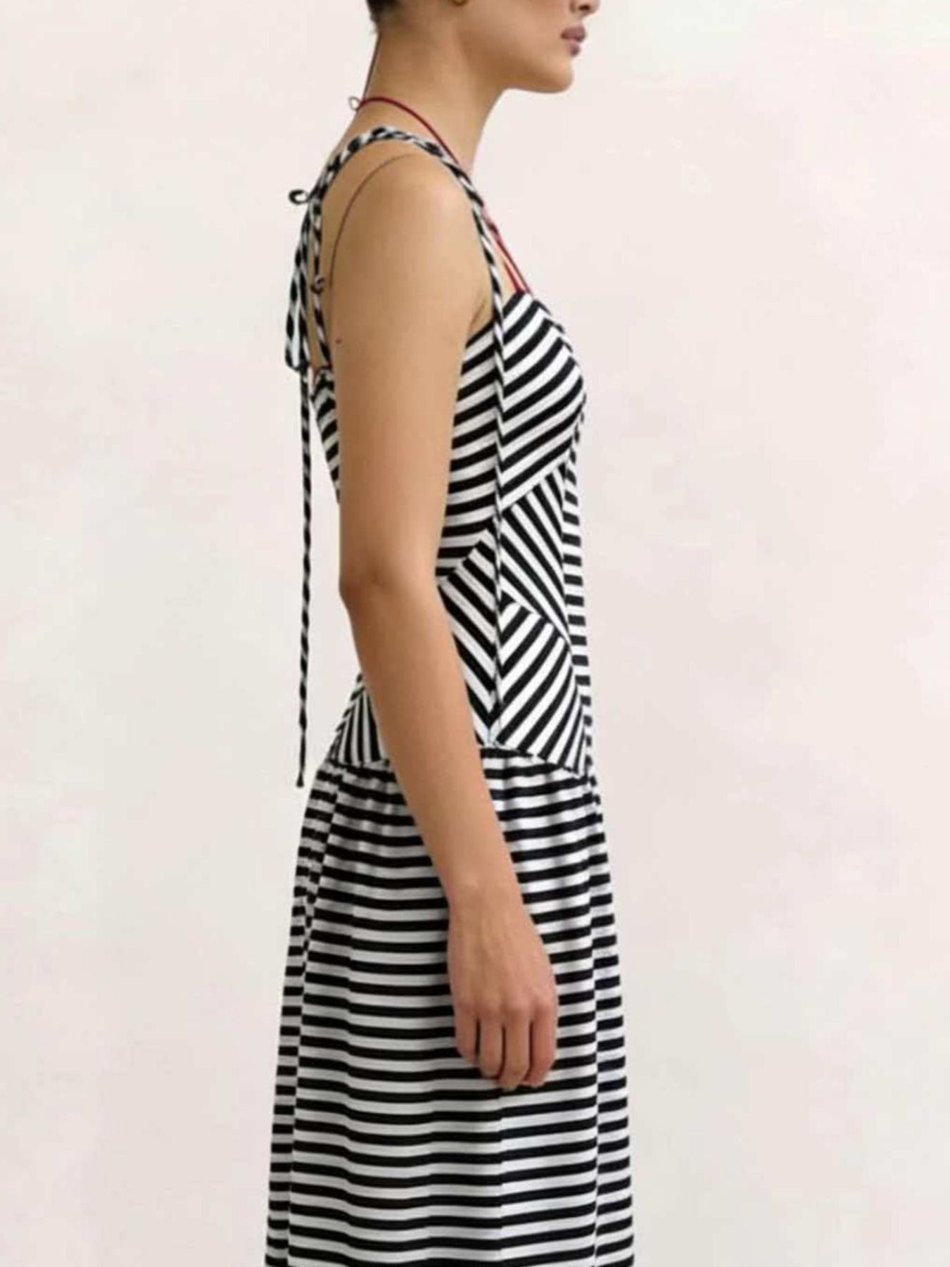 Striped V-Neck Tie-Shoulder Maxi Dress