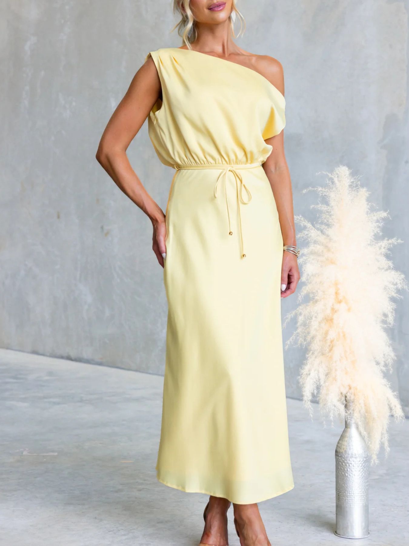 One-Shoulder Tied Midi Dress