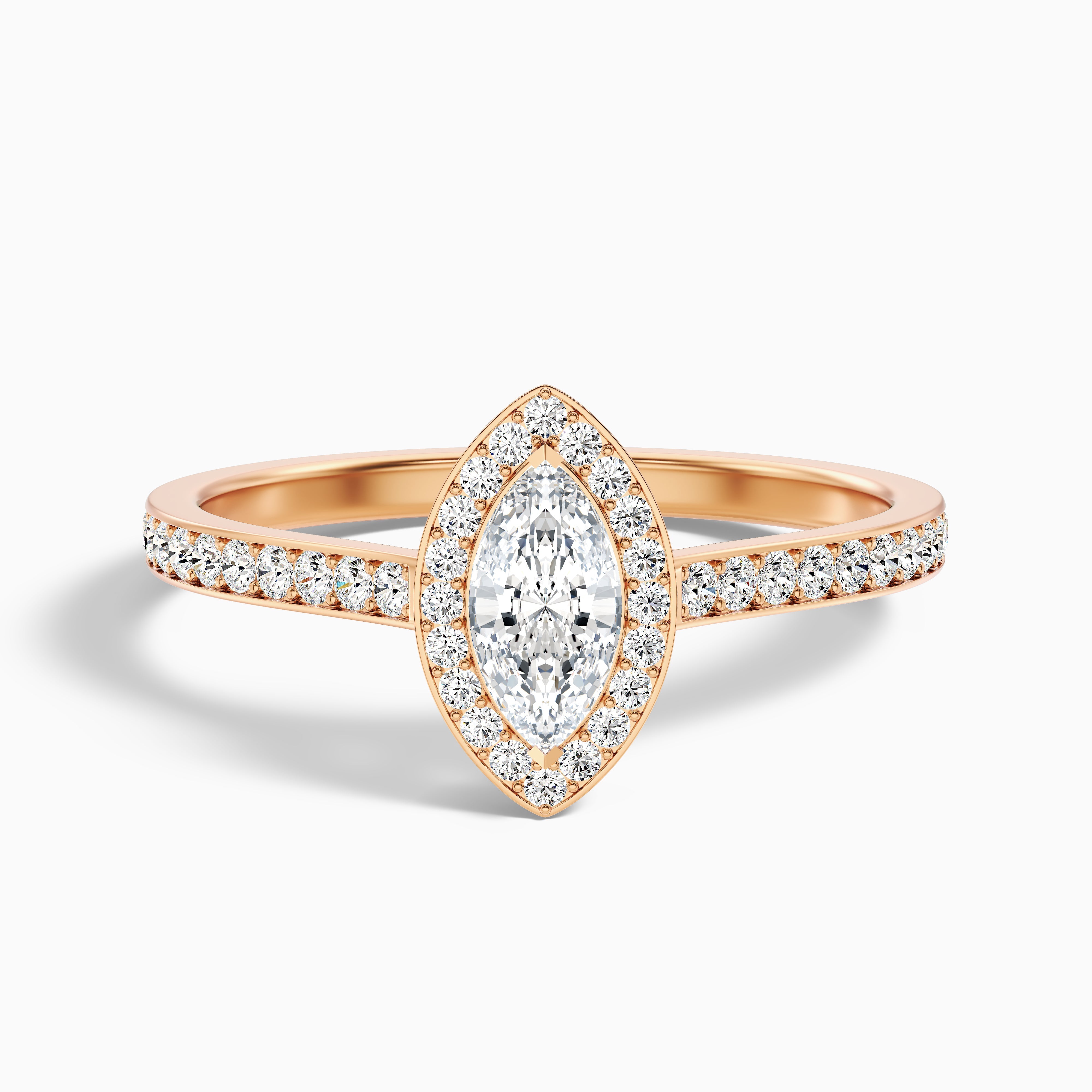 Lara 2 Carat Marquise Halo Pave Lab Grown Diamond Ring in 14k Rose Gold