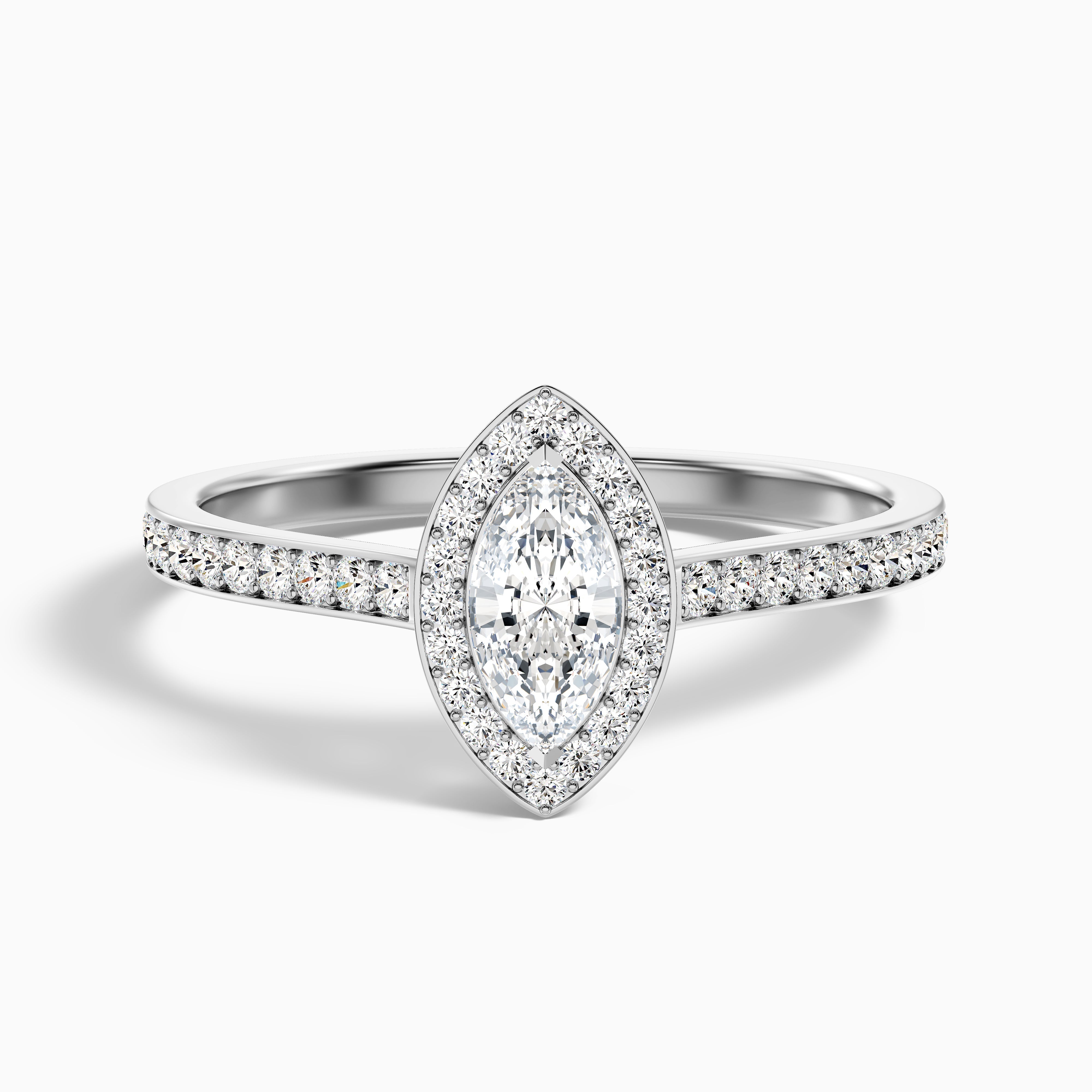 Ila 2.5 Carat Marquise Halo Pave Moissanite Engagement Ring in 10k Yellow Gold