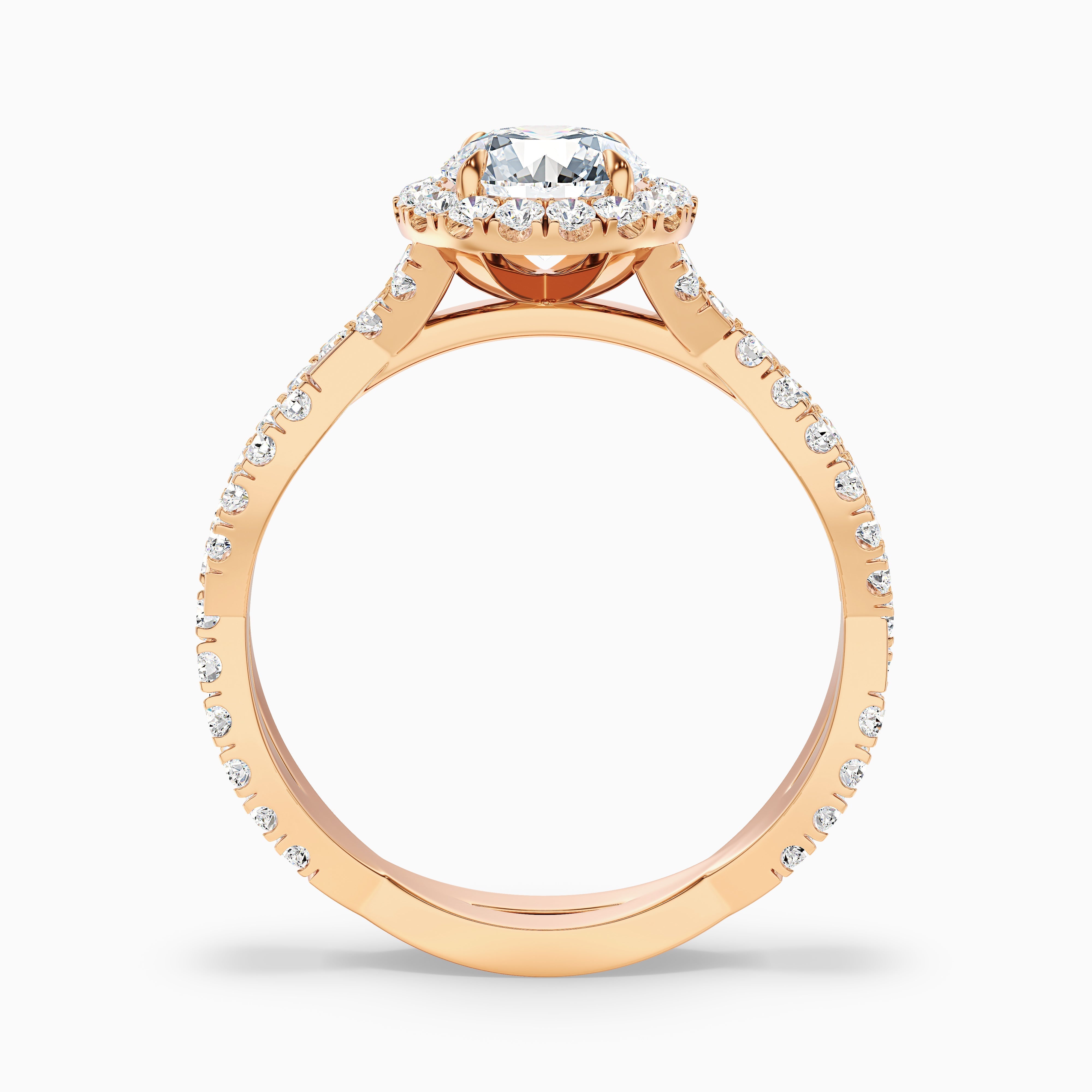 Riva 3 Carat Round Cut Halo Twisted Pave Moissanite Engagement Ring in 18k Yellow Gold