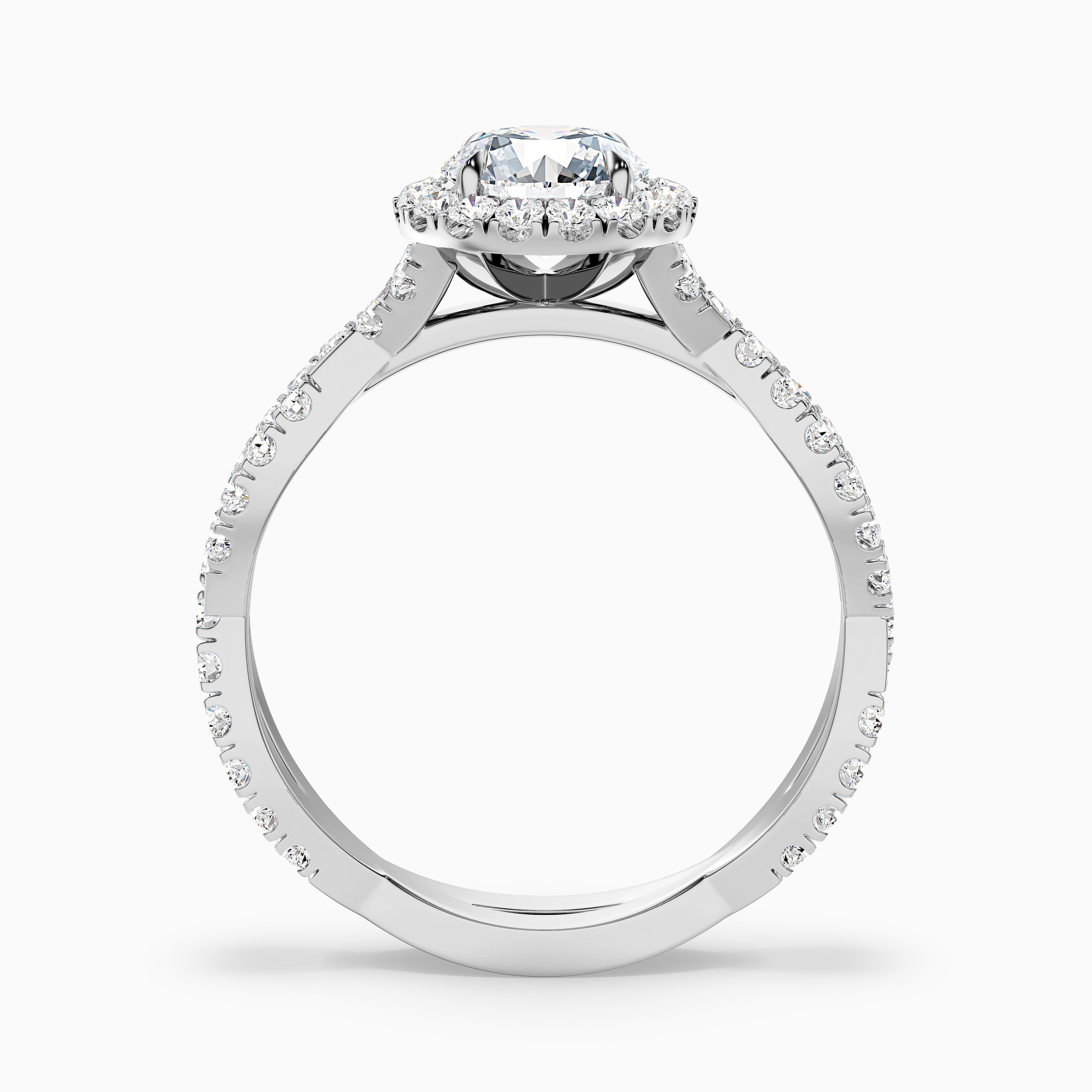 Riva 3.5 Carat Round Cut Halo Twisted Pave Moissanite Engagement Ring in 18k Rose Gold