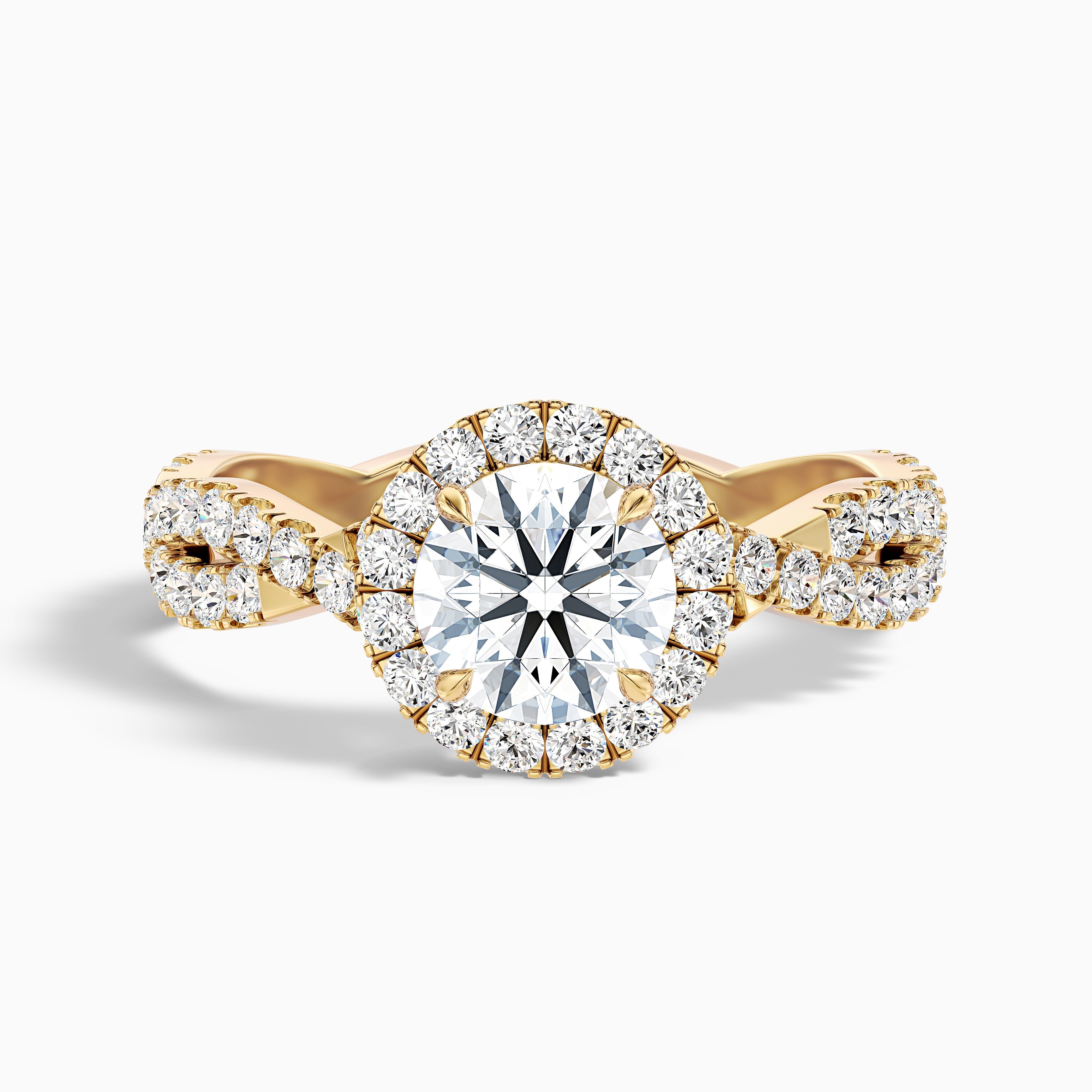 Riva 3.5 Carat Round Cut Halo Twisted Pave Moissanite Engagement Ring in 18k Rose Gold