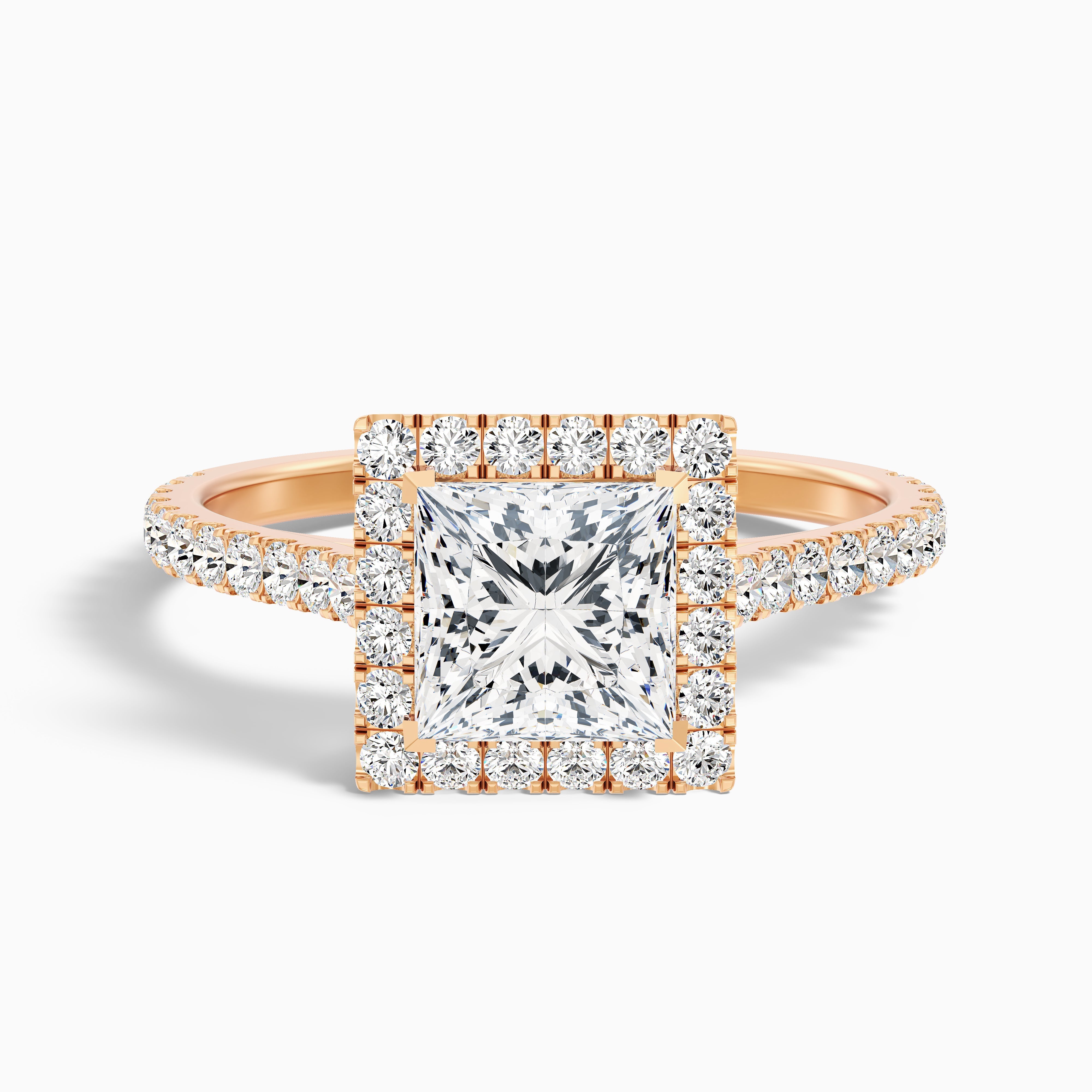 Love 4.5 Carat Princess Halo Pave Lab Grown Diamond Ring in 18k White Gold